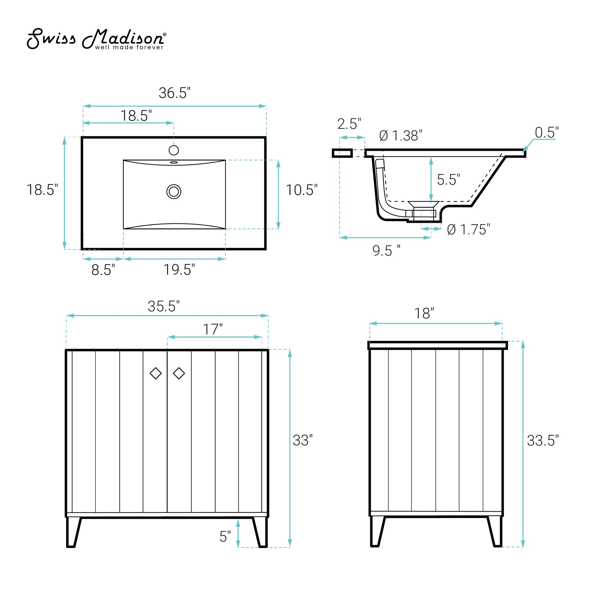 Gray Oak / White / 1-Hole