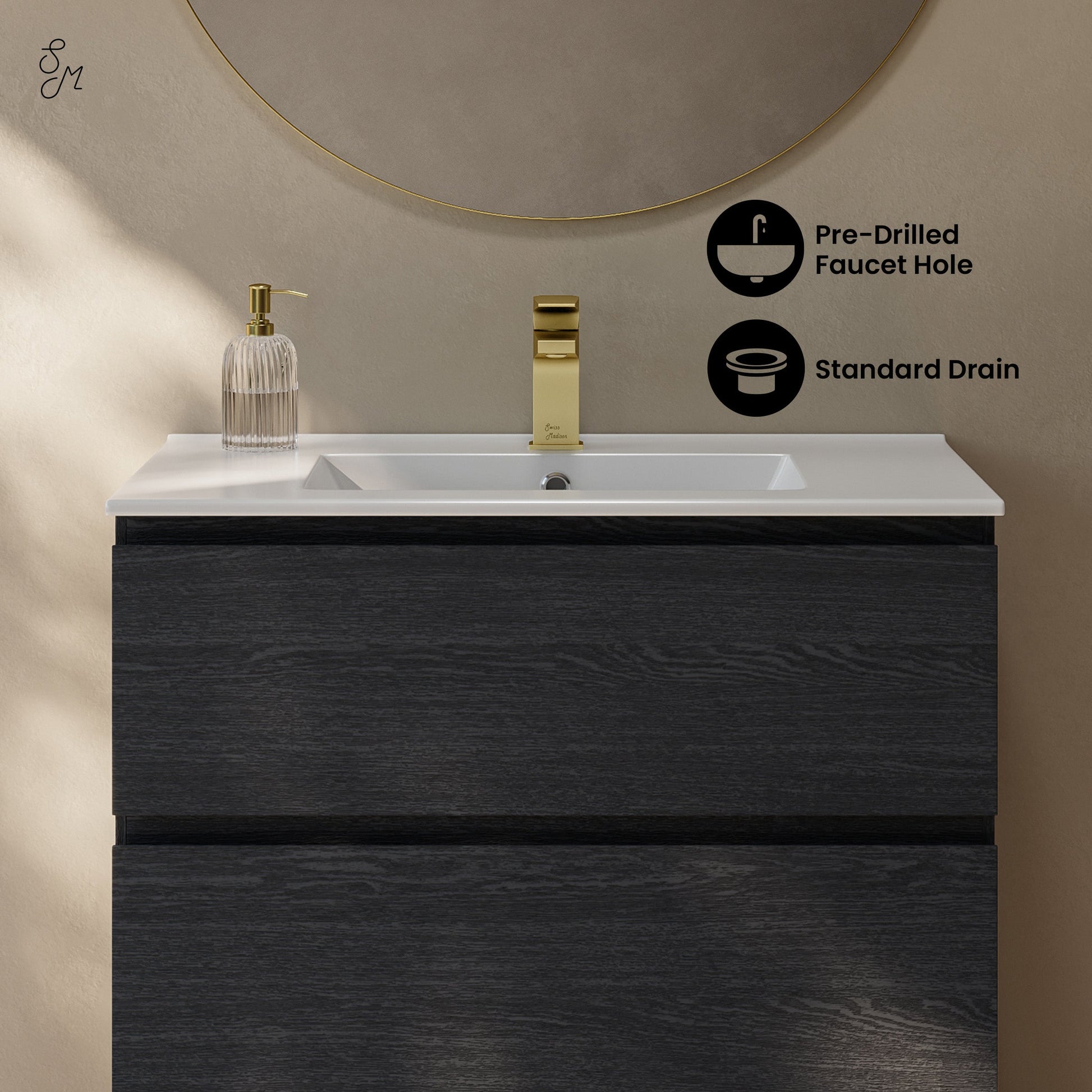 Black Oak / Glossy White / 1-Hole