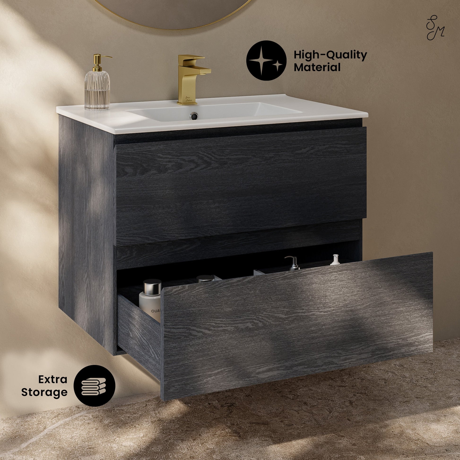 Black Oak / Glossy White / 1-Hole