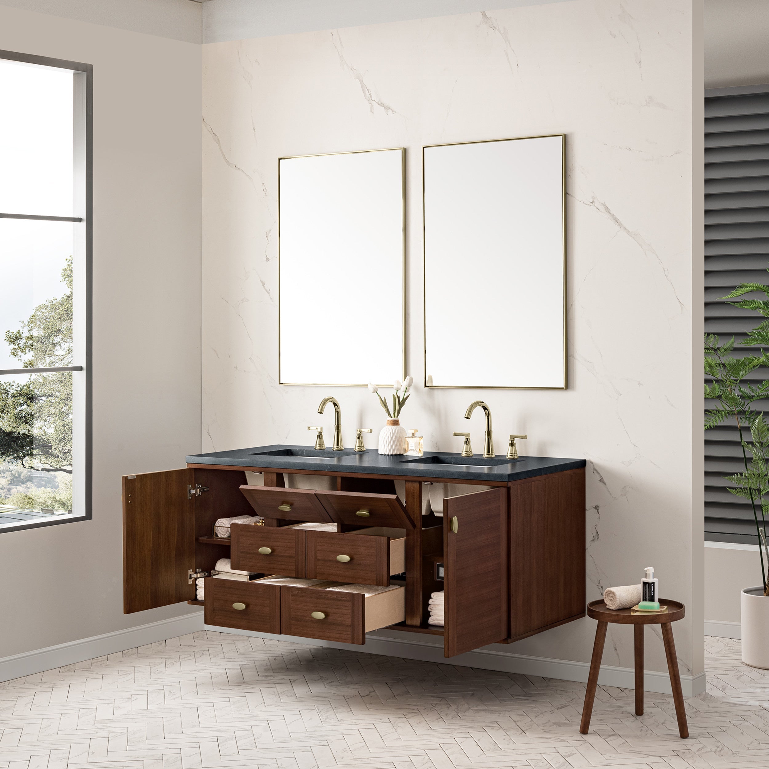 Mid-Century Walnut / Charcoal Soapstone - 3 Faucet Holes