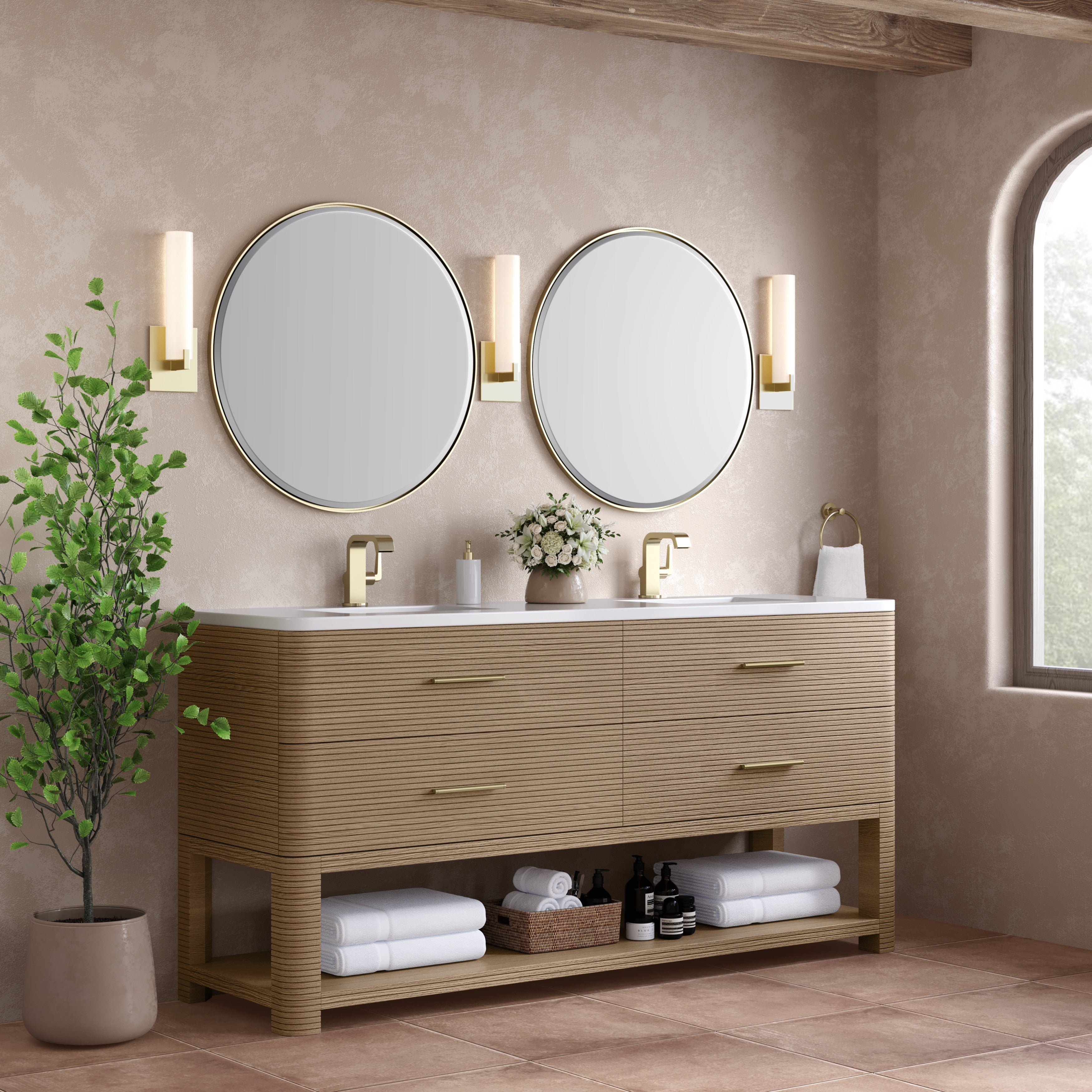 Pebble Oak / White Zeus - 1 Faucet Hole