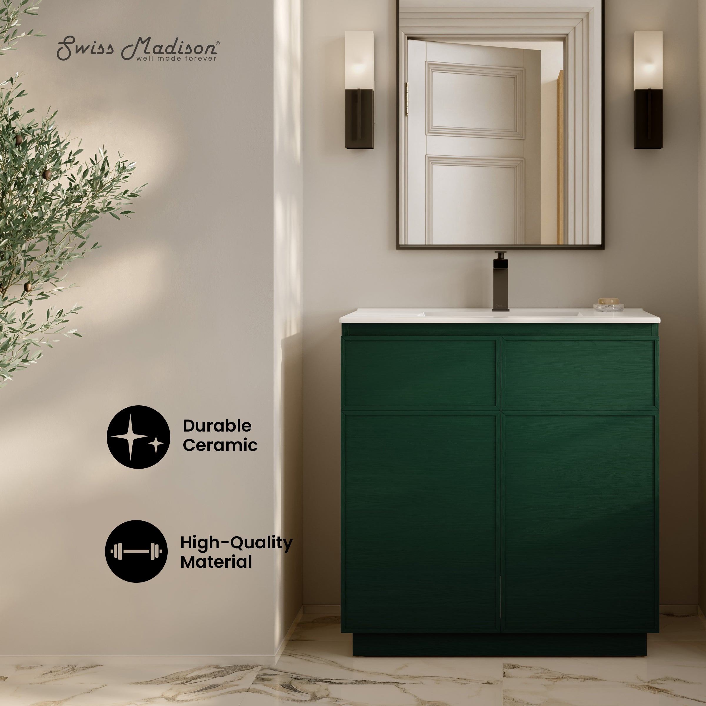 Green Oak / White / 1-Hole