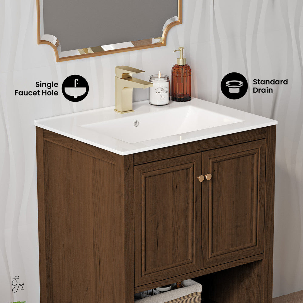 Brown Oak / White / 1-Hole