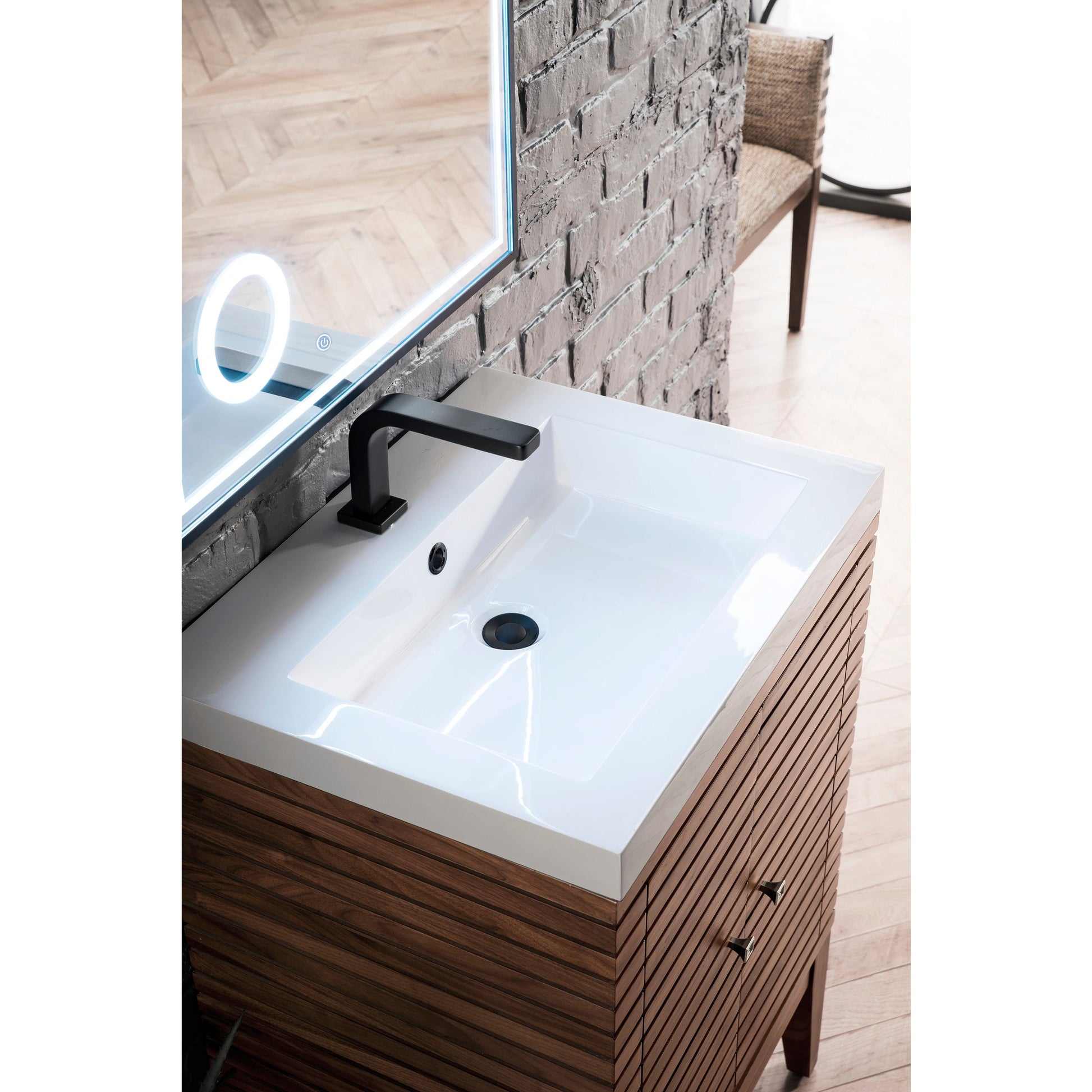 Mid-Century Walnut / White Glossy - 1 Faucet Hole
