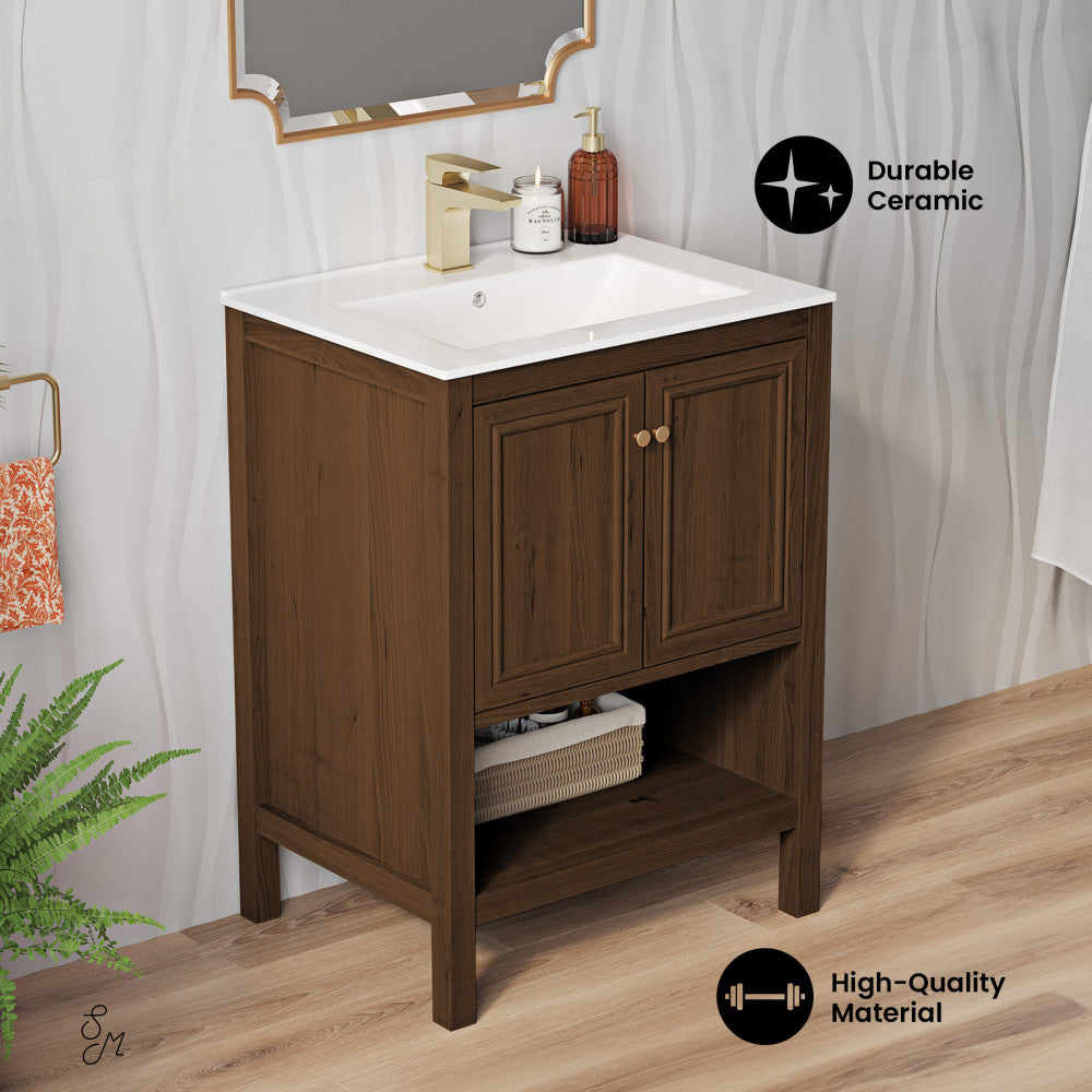 Brown Oak / White / 1-Hole