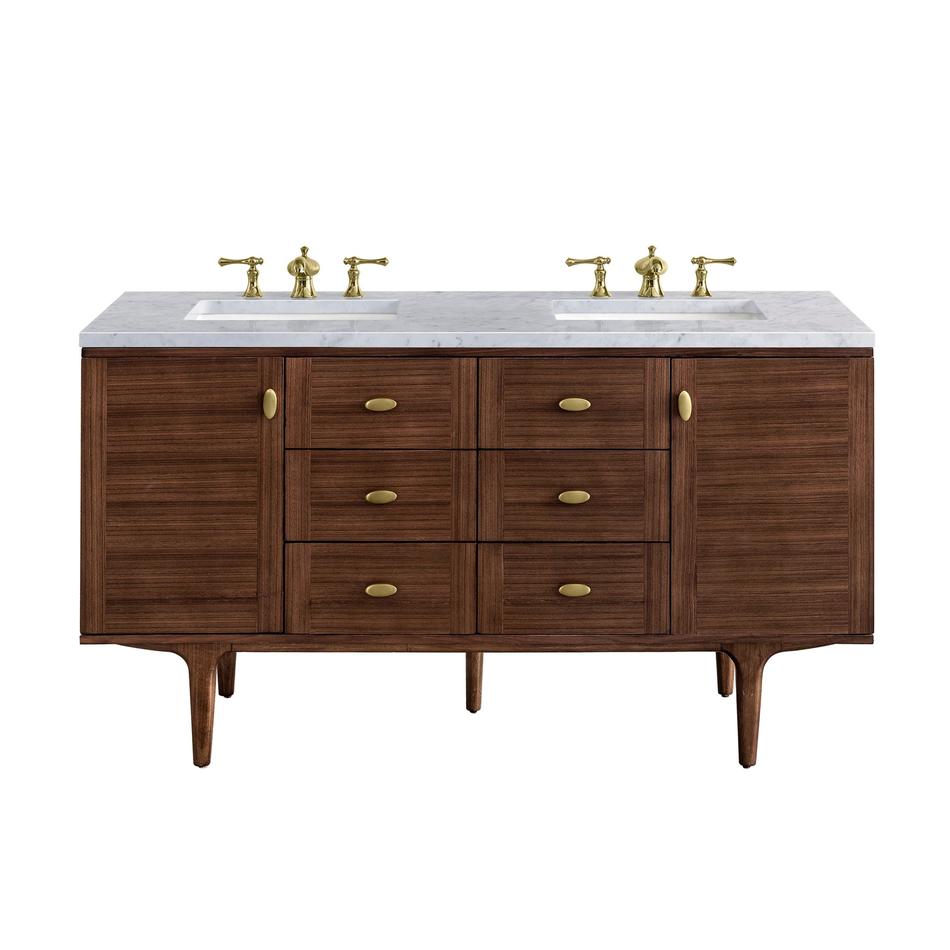 Mid-Century Walnut / Carrara White - 3 Faucet Holes