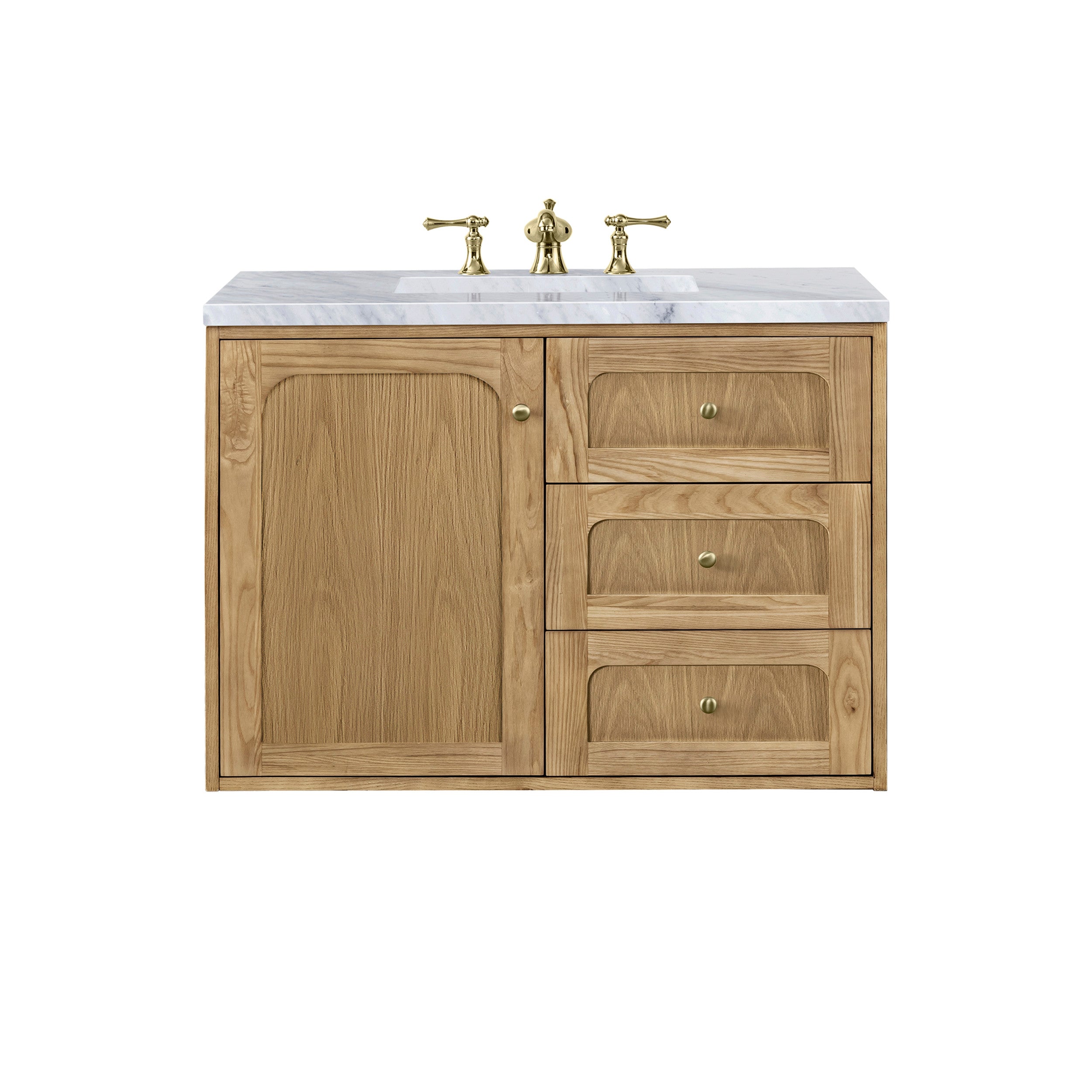 Light Natural Oak / Carrara White - 3 Faucet Holes
