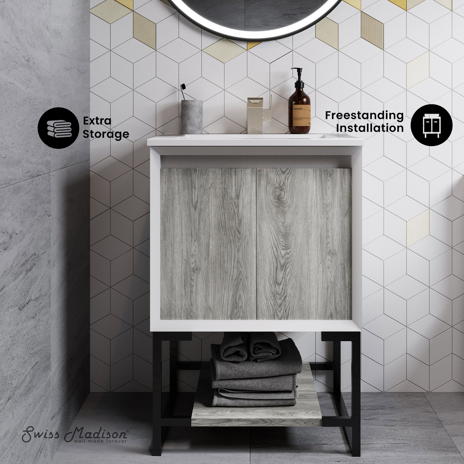 Gray Oak / White / 1-Hole