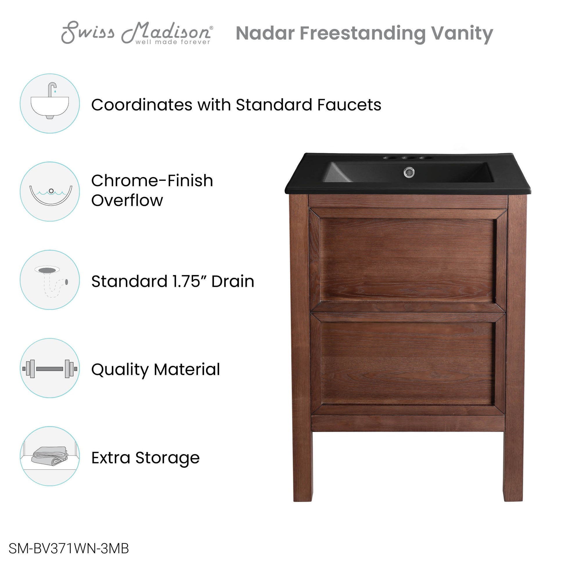 Brown Walnut / Matte Black / 3-Hole