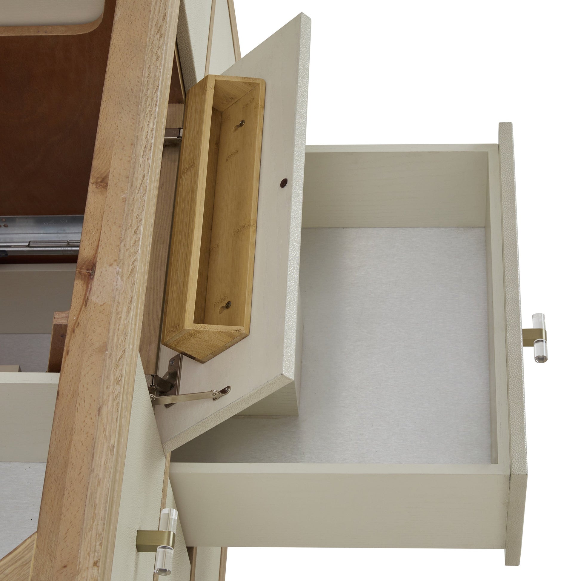 Sunwashed Oak with Embossed Shagreen Drawer Fronts / White Zeus - 3 Faucet Holes