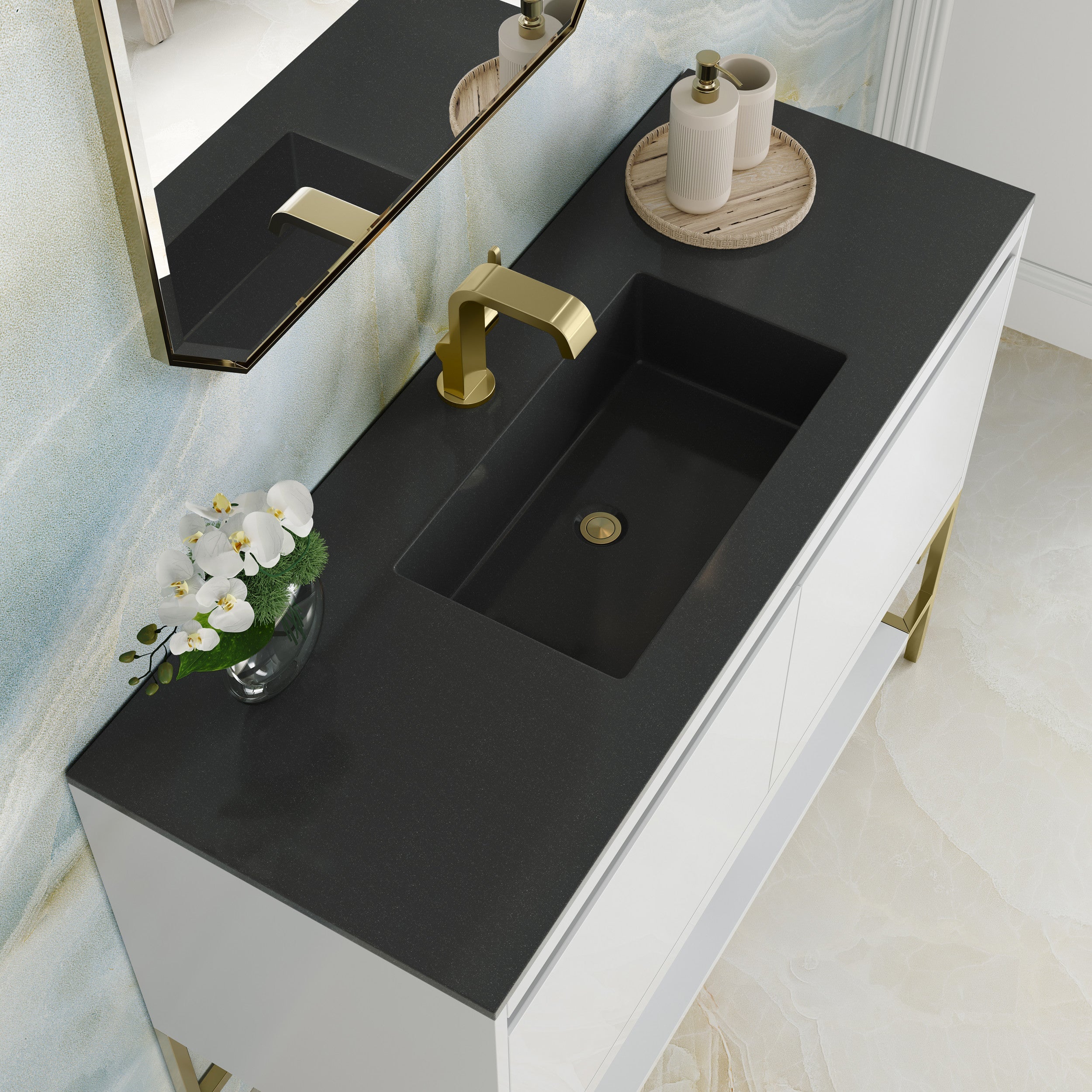 Glossy White / Champagne Brass / Charcoal Black - 1 Faucet Hole