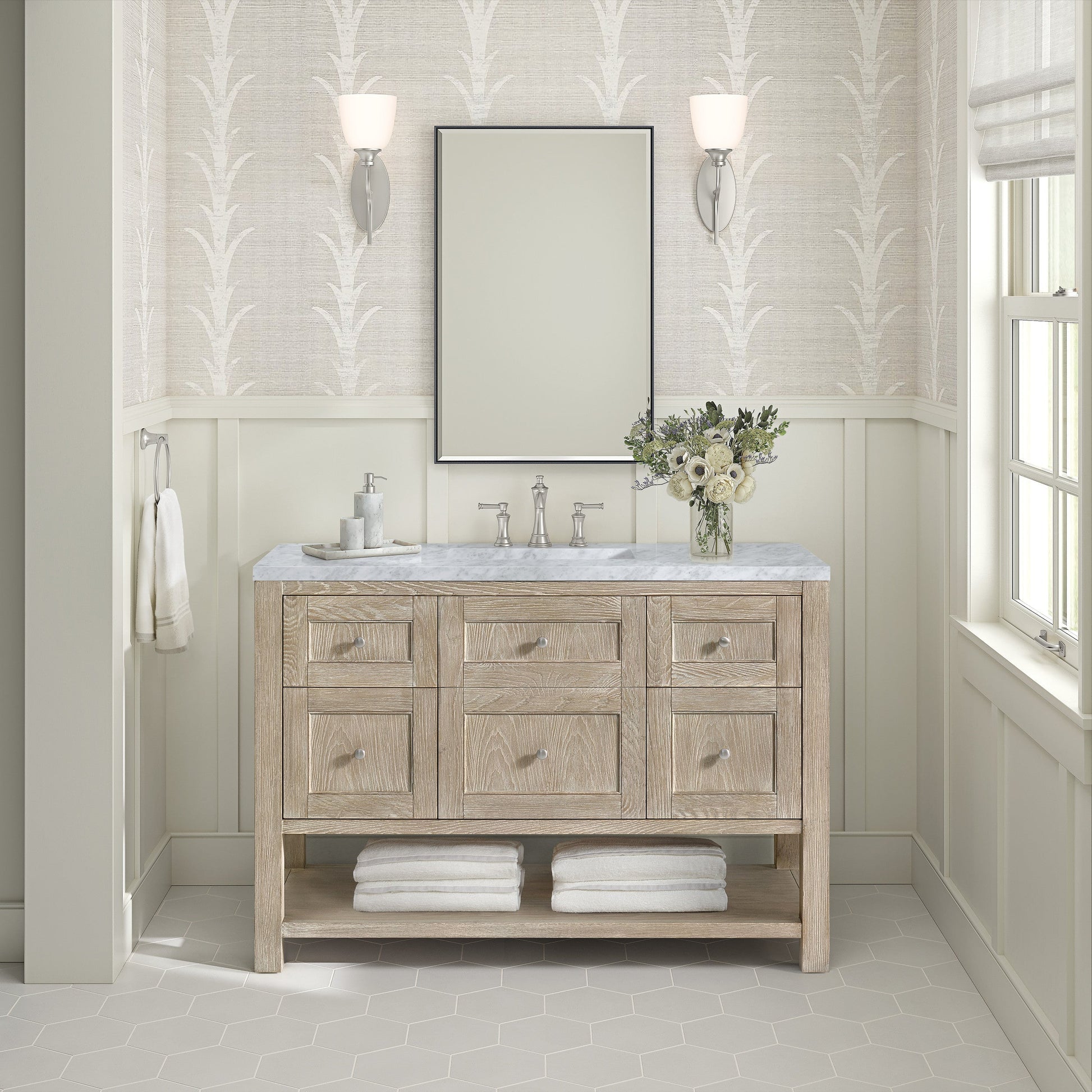 Whitewashed Oak / Carrara White - 3 Faucet Holes