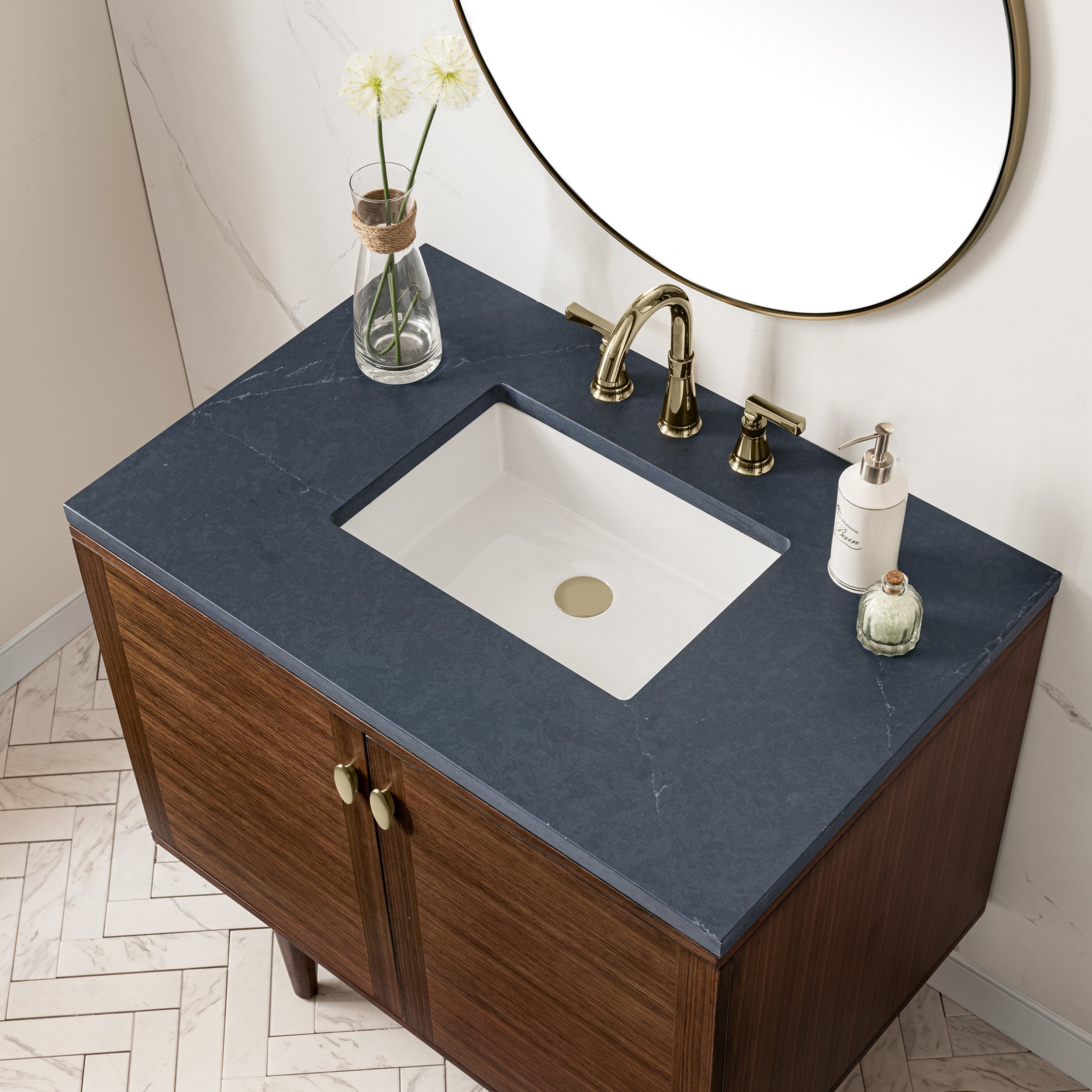 Mid-Century Walnut / Charcoal Soapstone - 3 Faucet Holes