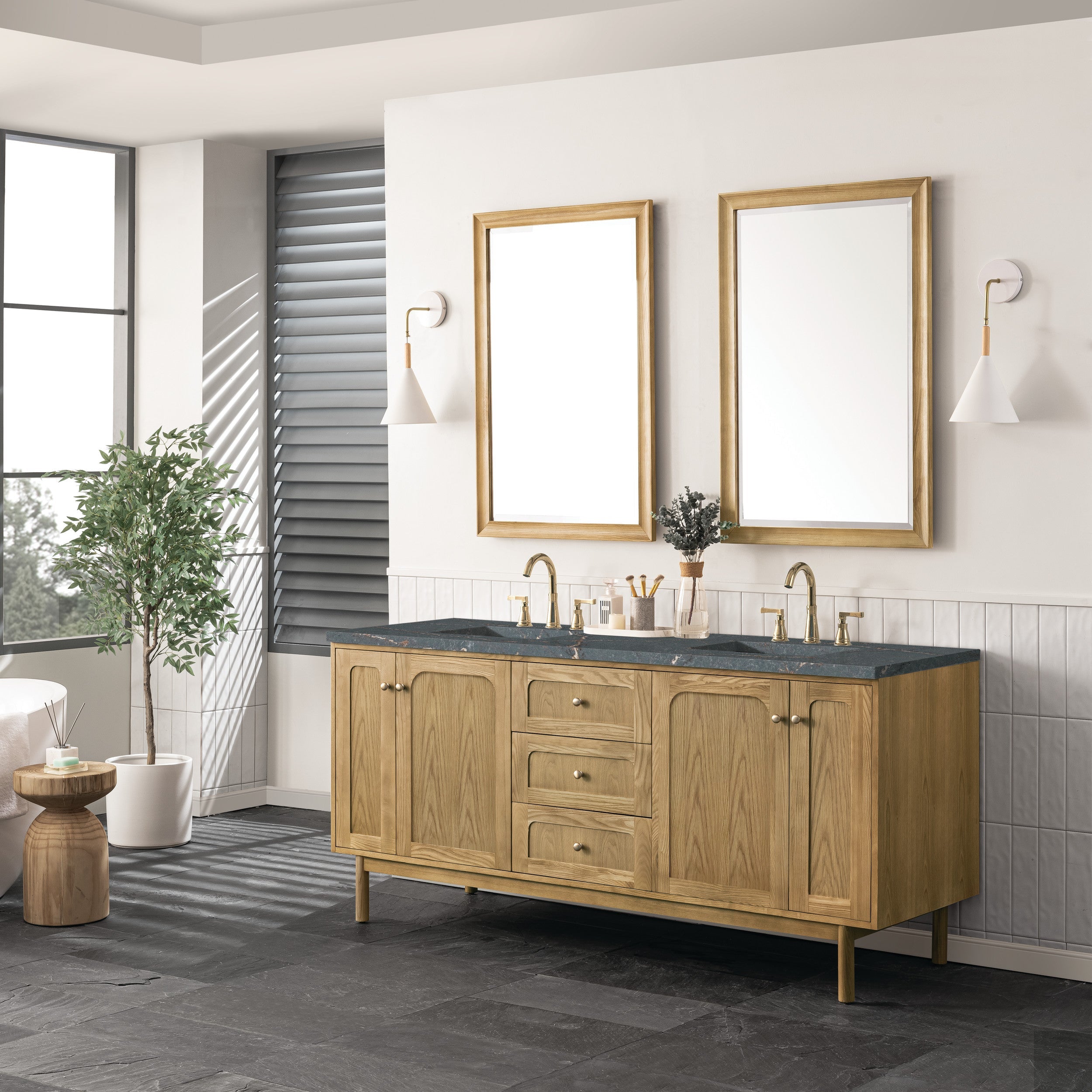 Light Natural Oak / Parisien Bleu - 3 Faucet Holes