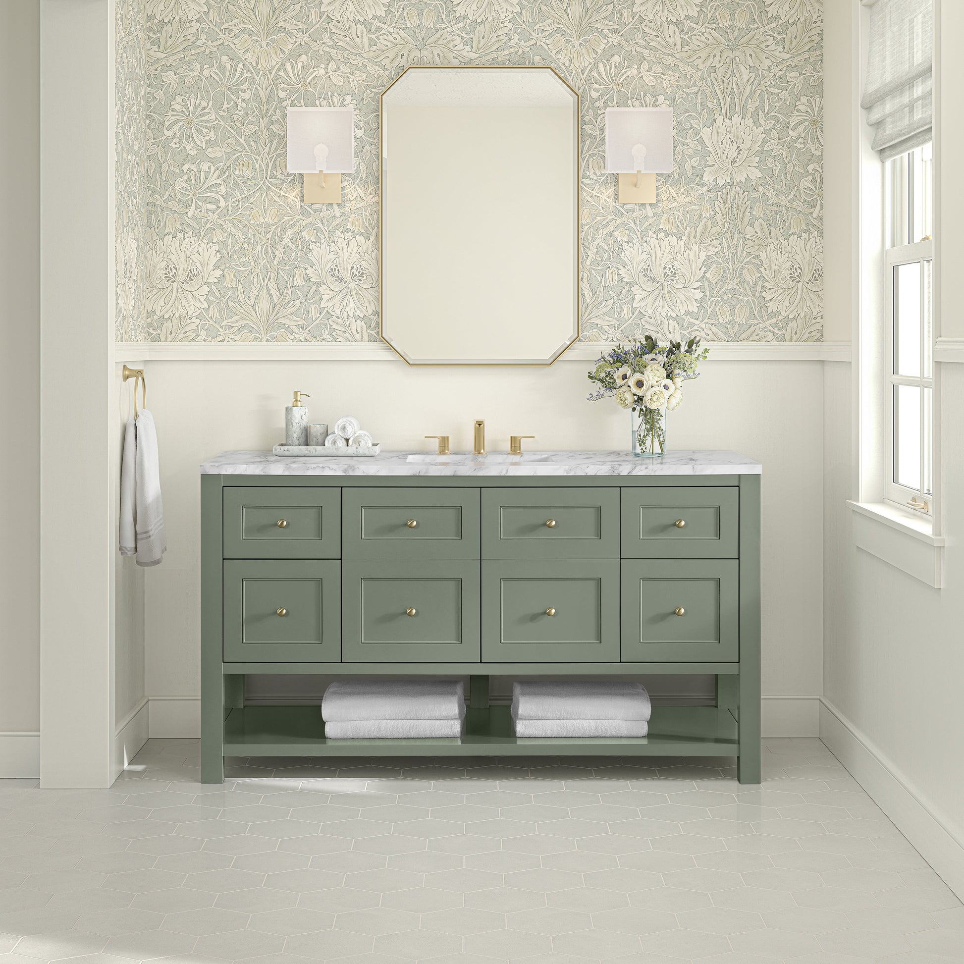 Smokey Celadon / Carrara White - 3 Faucet Holes