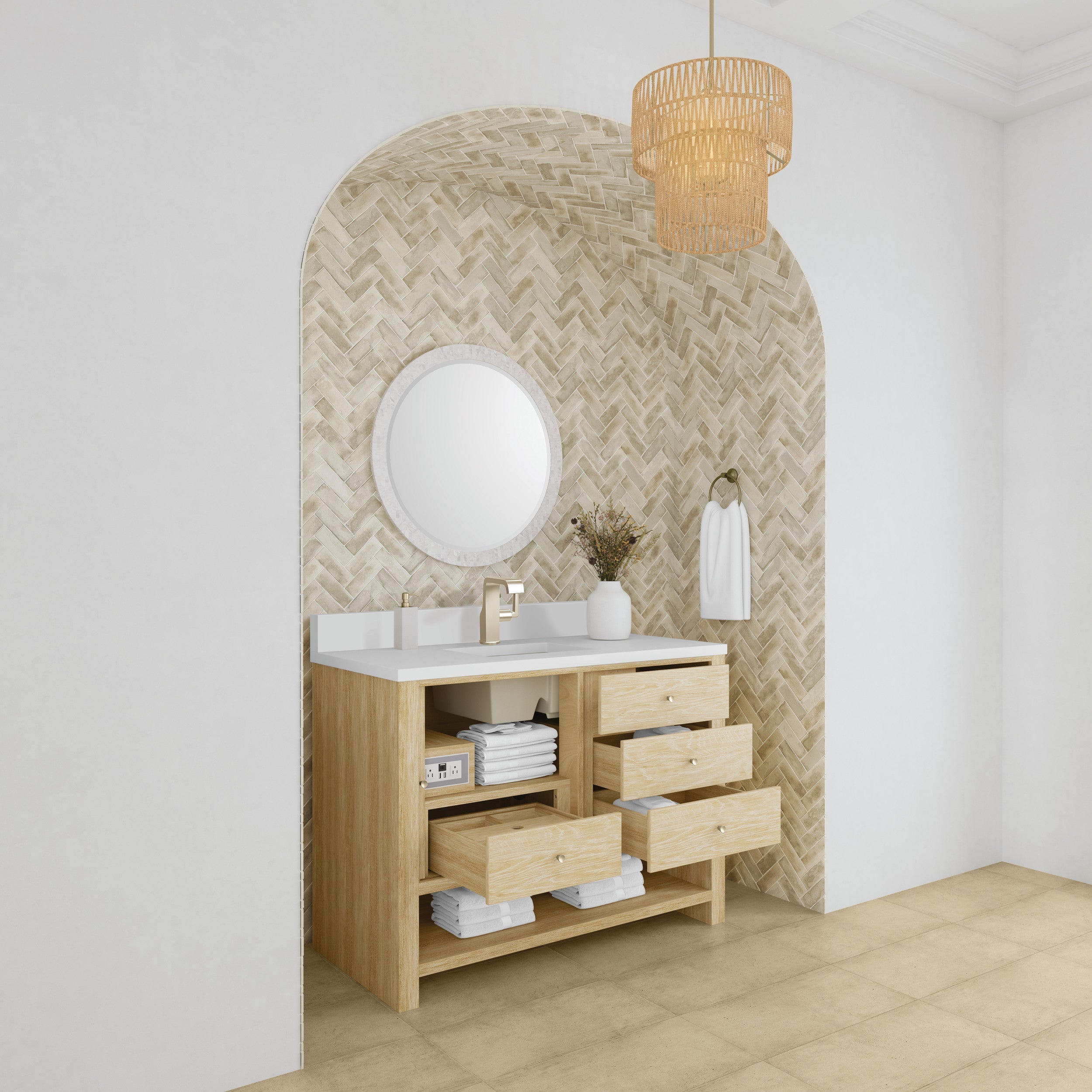 Sunwashed Oak / White Zeus - 1 Faucet Hole