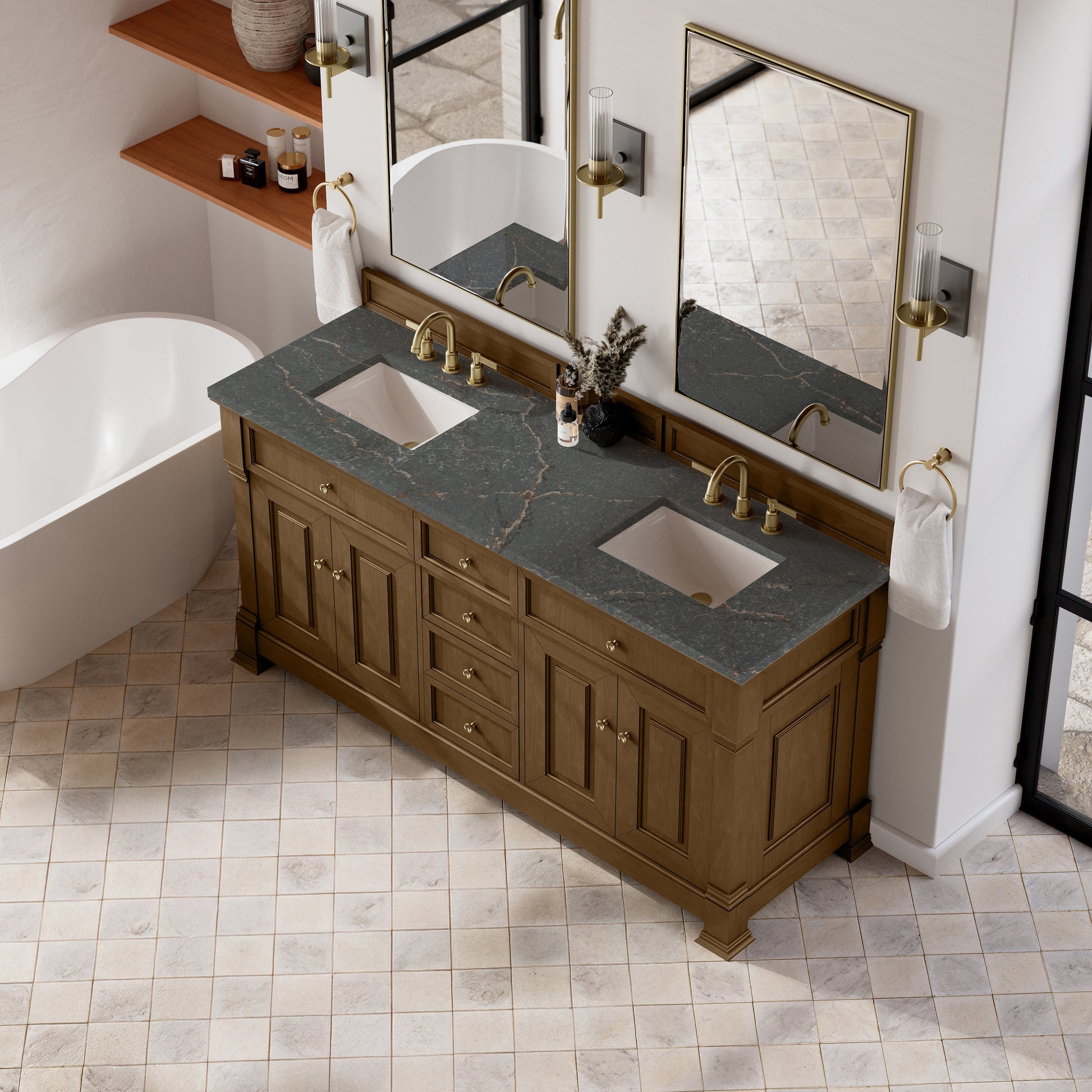 Honey Oak / Parisien Bleu - 3 Faucet Holes