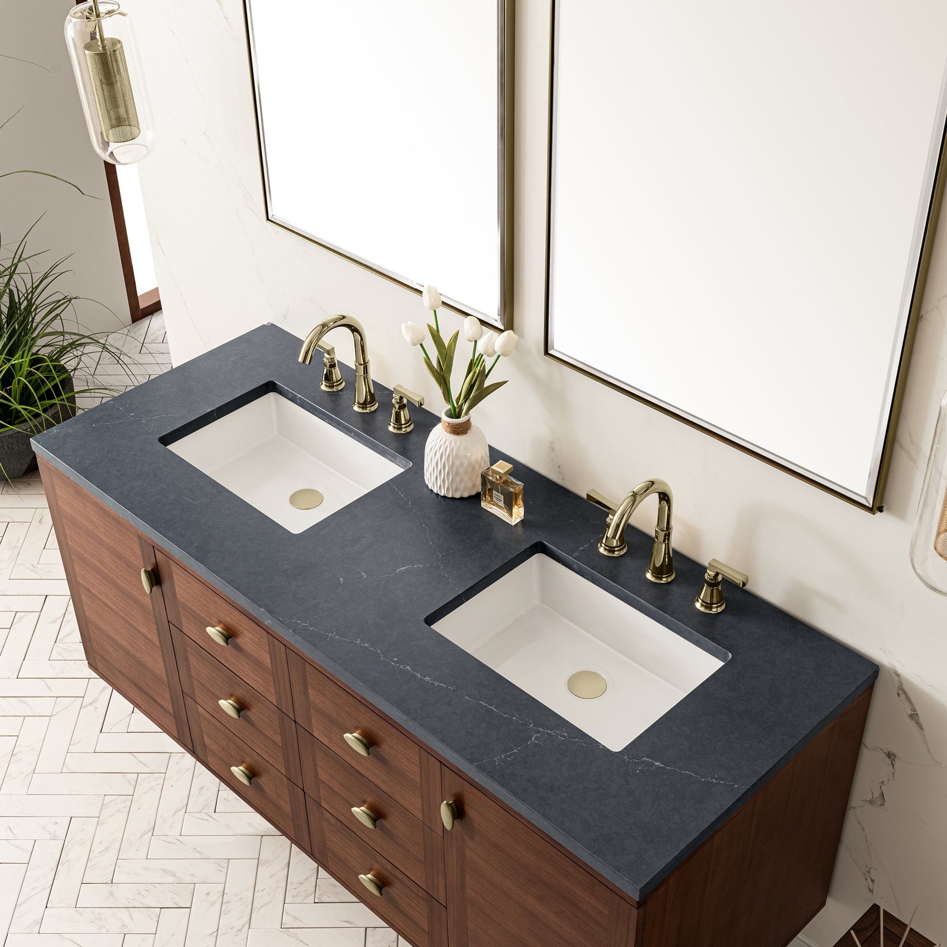 Mid-Century Walnut / Charcoal Soapstone - 3 Faucet Holes