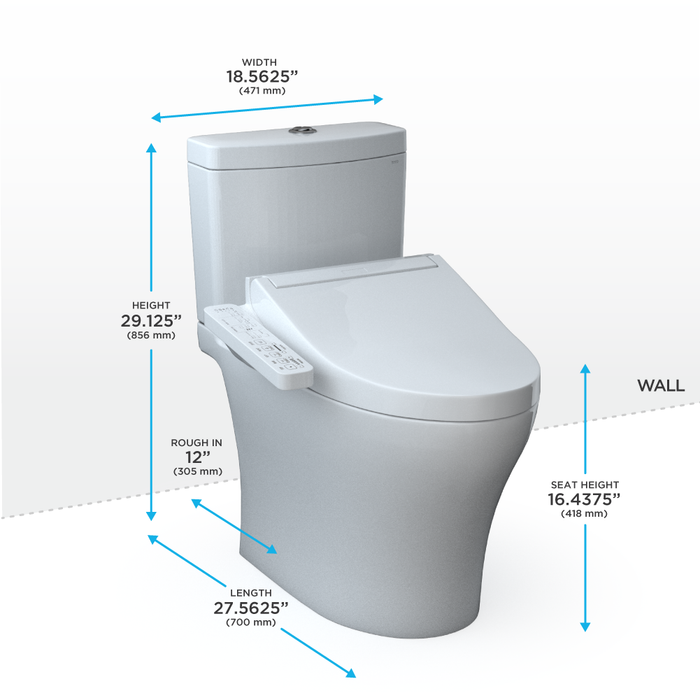 Toto Washlet+ Aquia IV Two Piece Elongated Dual Flush 1.28 and 0.9 GPF Toilet and Washlet C2 Bidet Seat