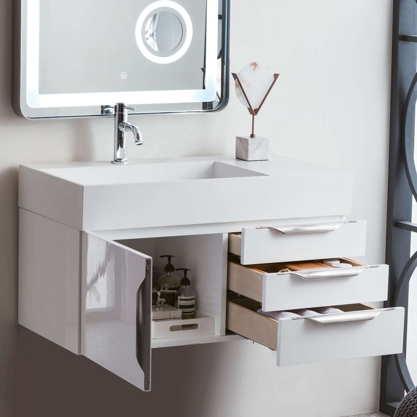 Glossy White / Brushed Nickel / Glossy White - 1 Faucet Hole