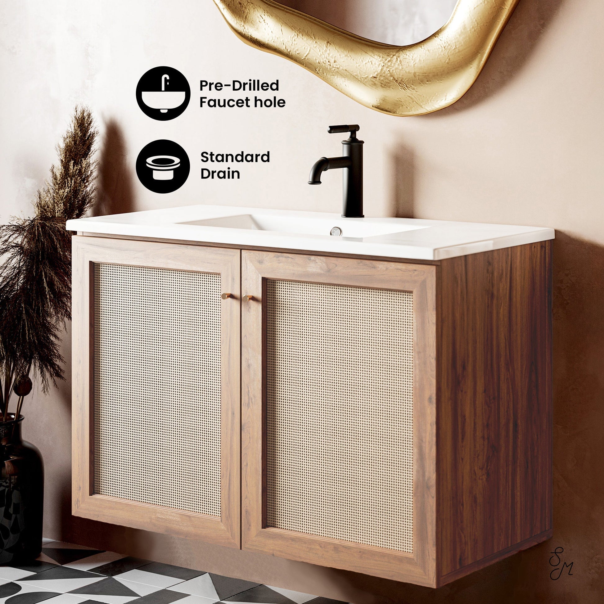 Golden Oak / White / 1-Hole