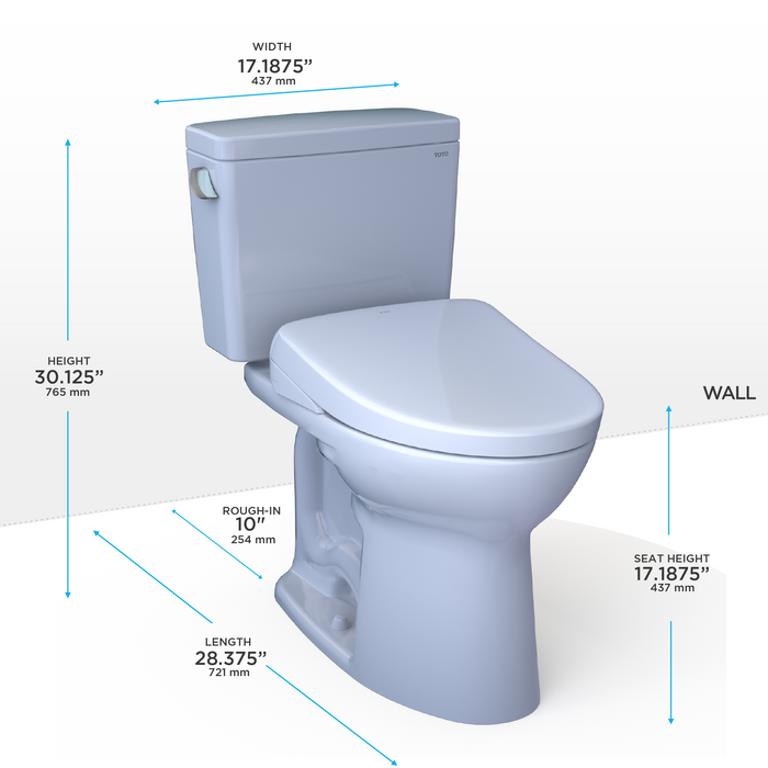 Toto Drake Washlet+ Two Piece Elongated 1.28 GPF Universal Height Tornado Flush Toilet with S7A Contemporary Bidet Seat - 10" Rough In