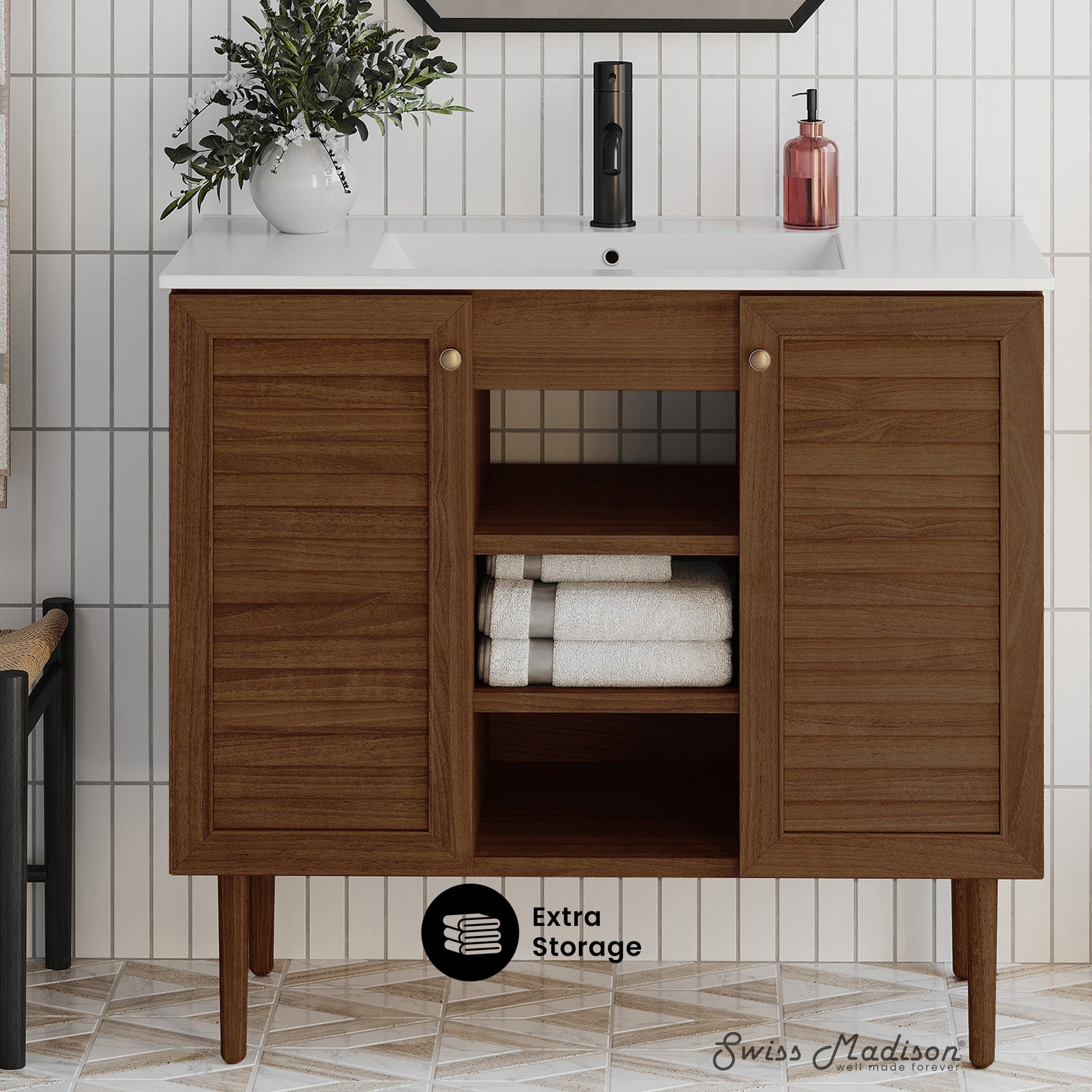 Brown Oak / White / 1-Hole