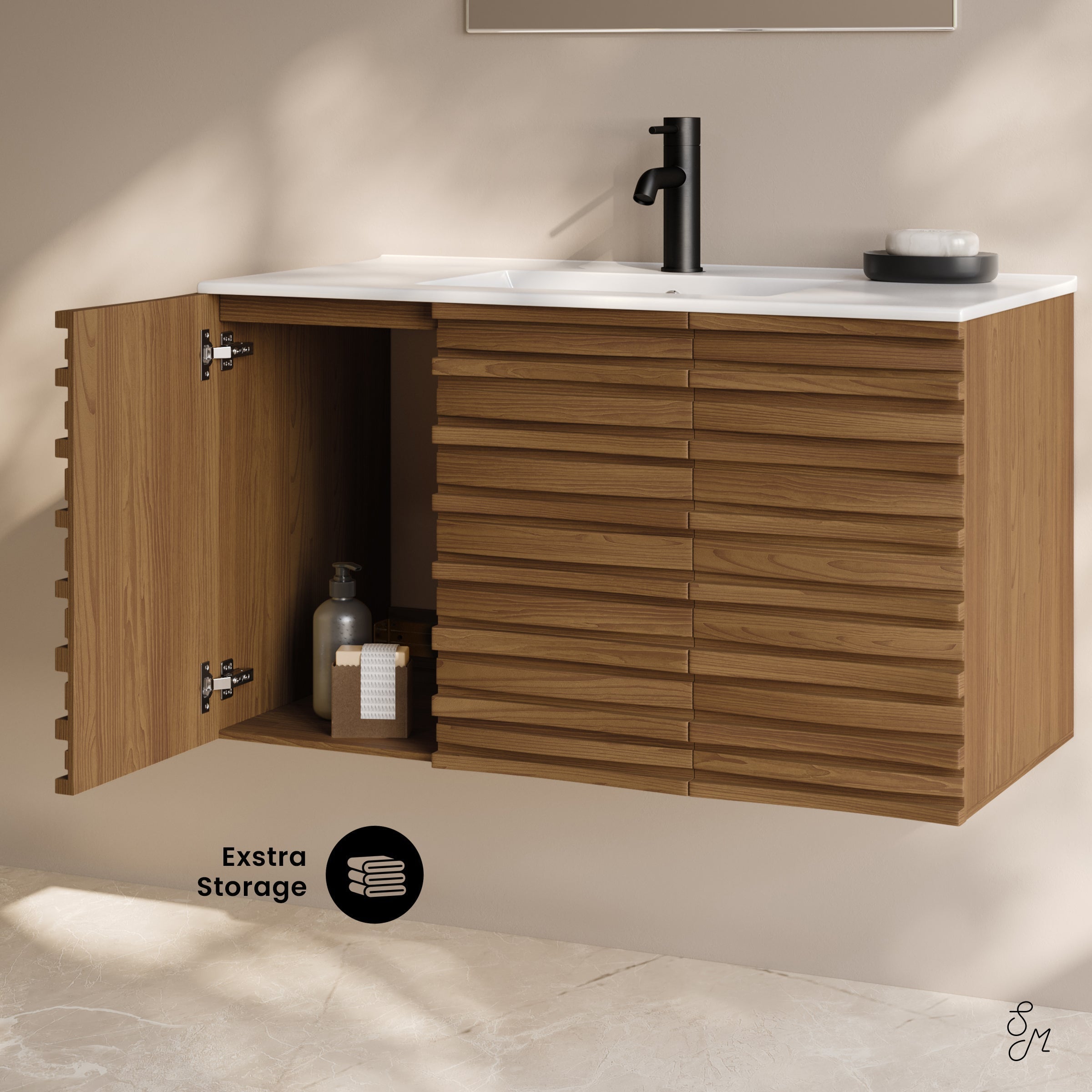 Brown Oak / White / 1-Hole