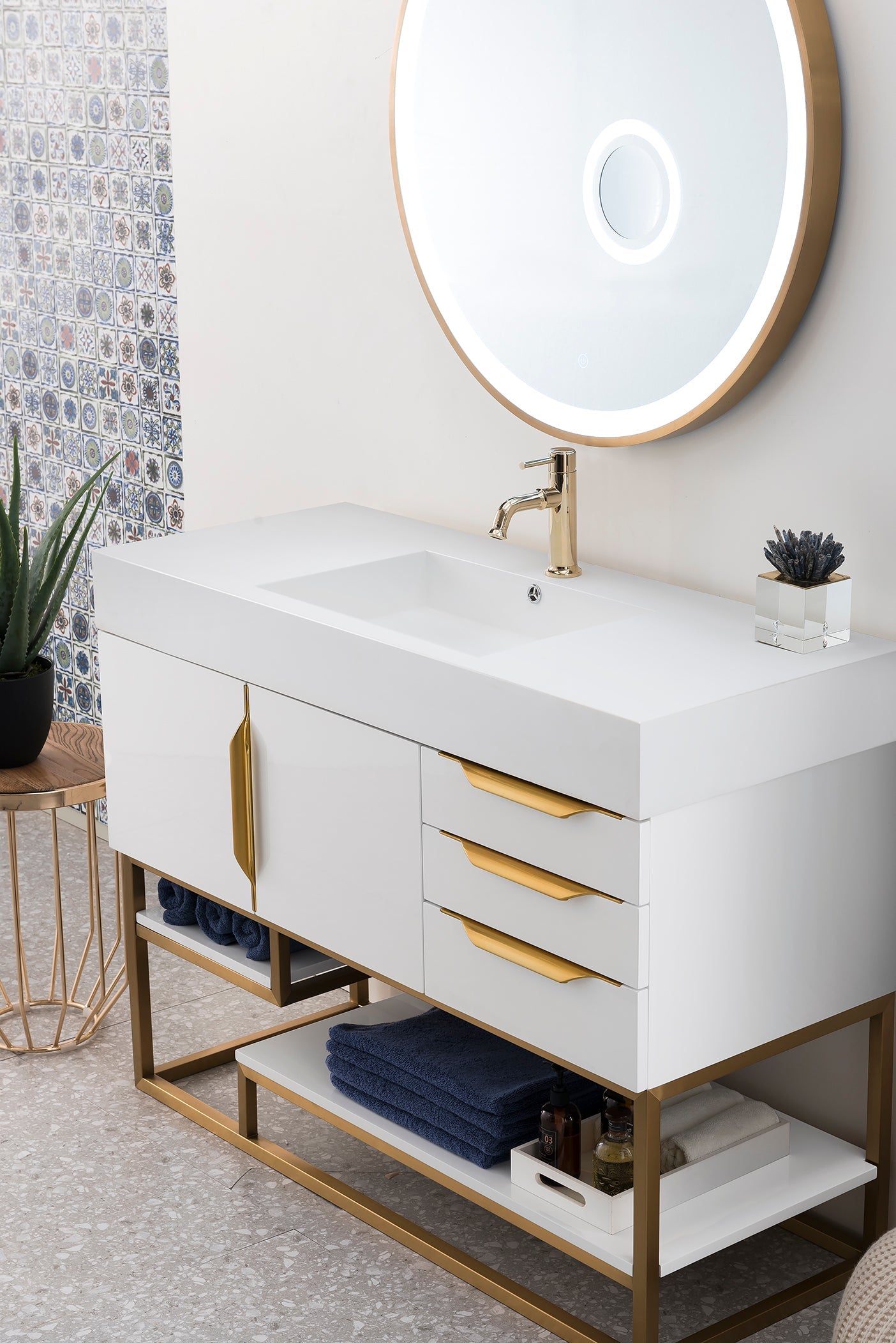 Glossy White / Radiant Gold / Glossy White - 1 Faucet Hole