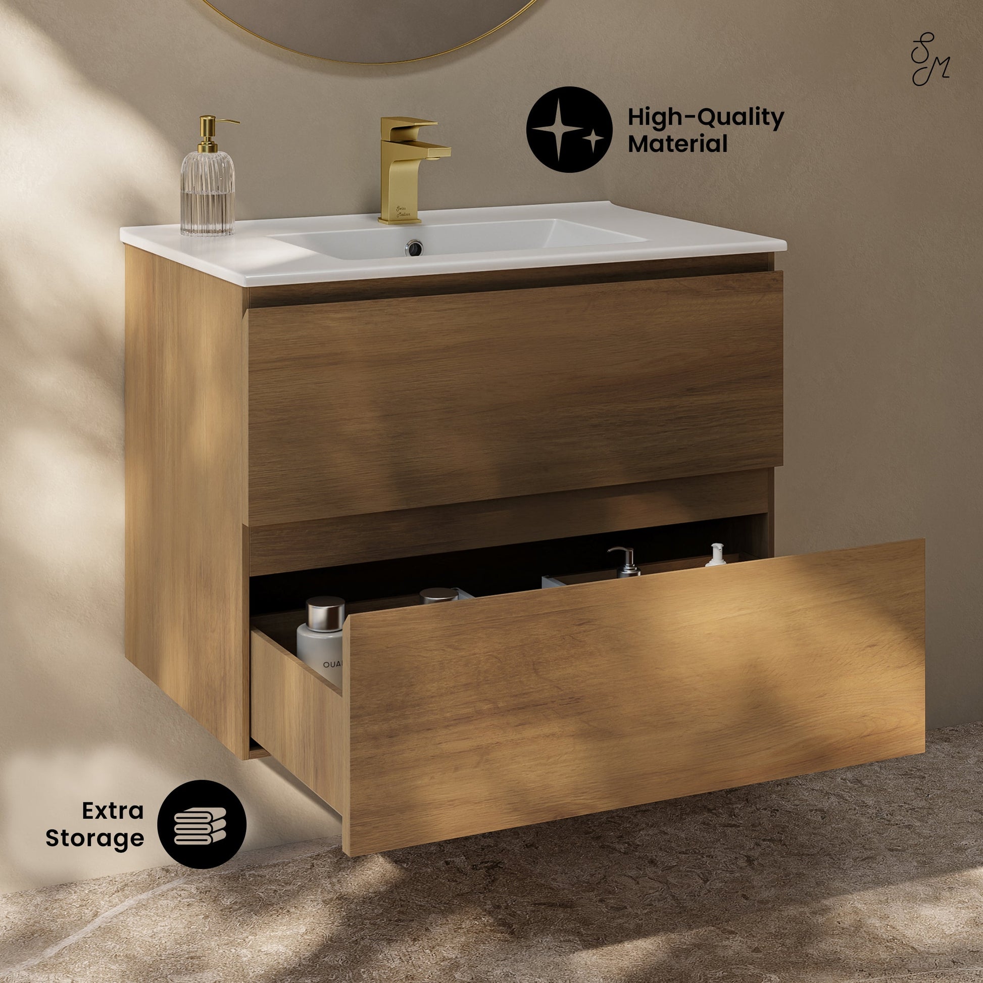 Brown Oak / Glossy White / 1-Hole