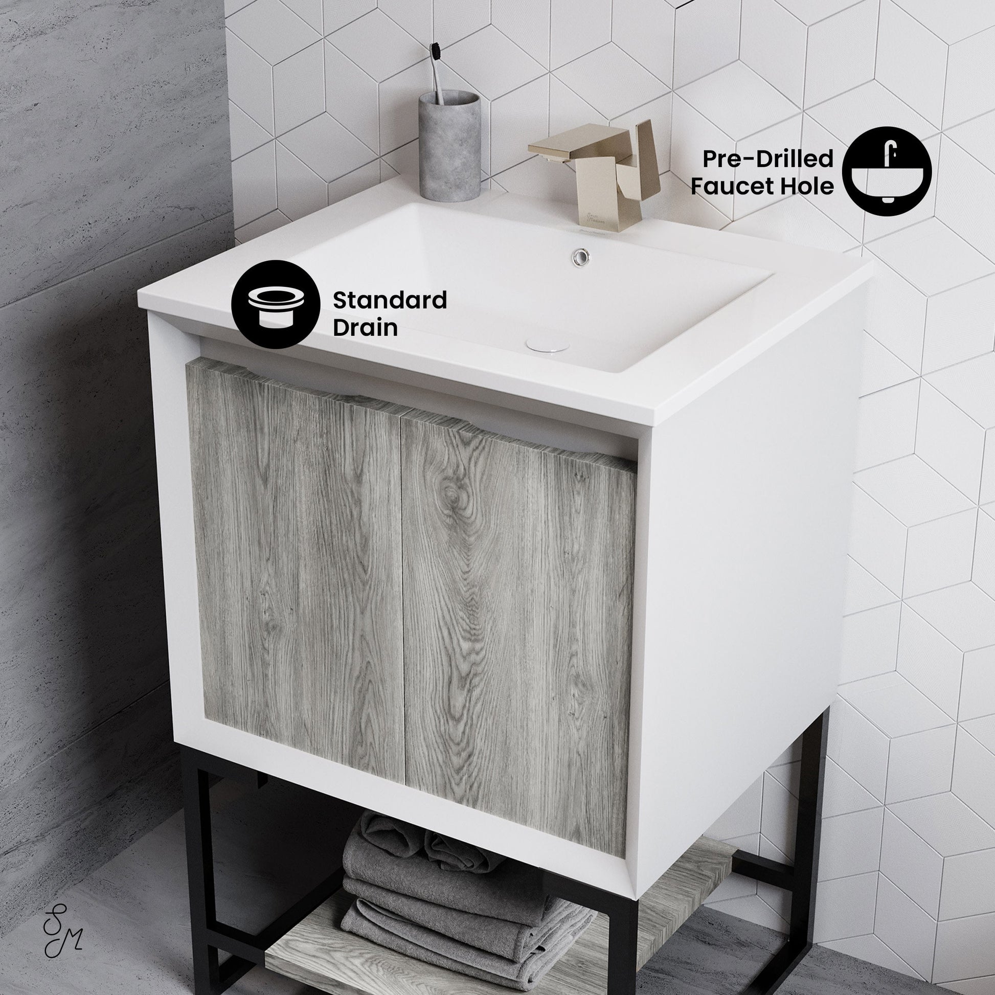 Gray Oak / White / 1-Hole