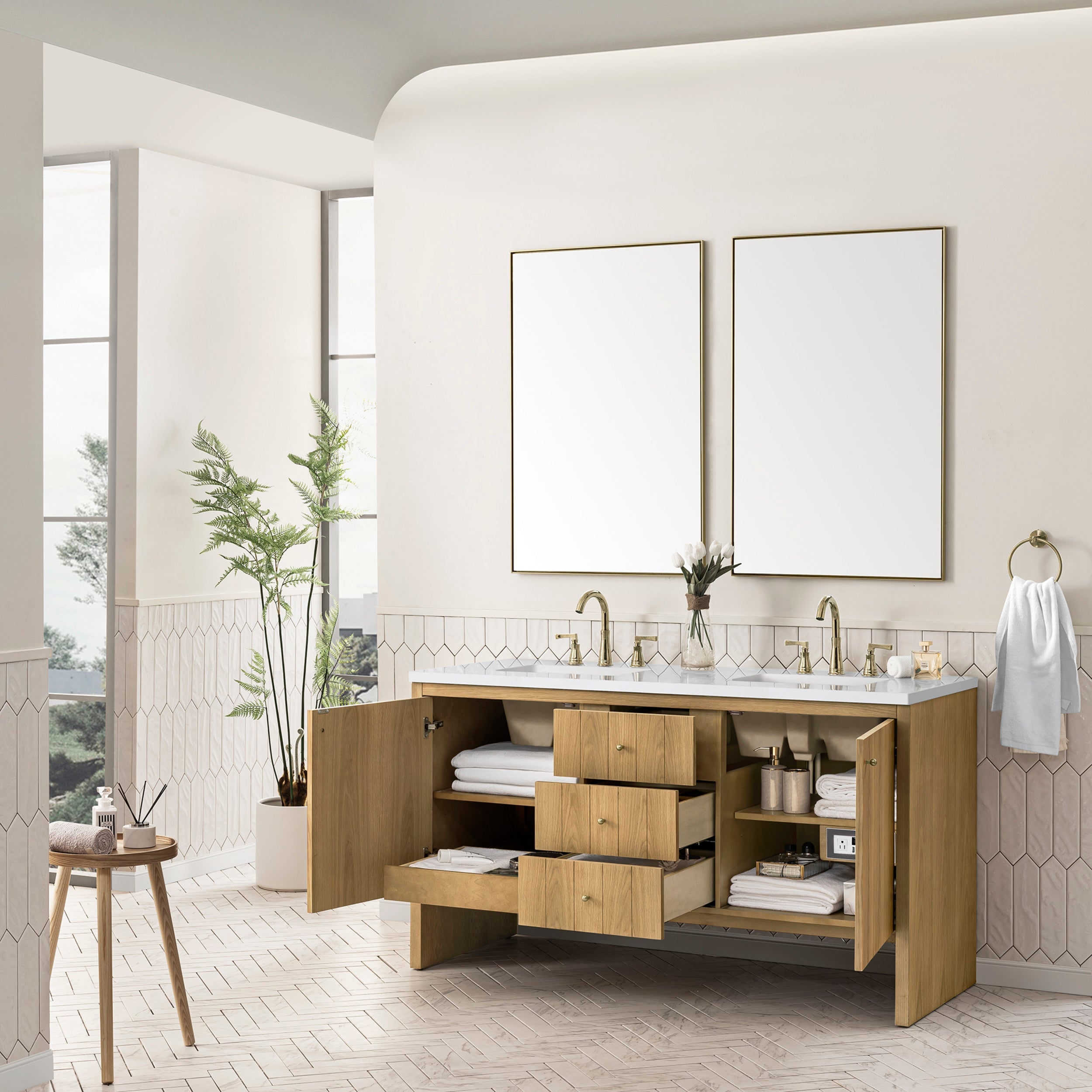 Light Natural Oak / White Zeus - 3 Faucet Holes