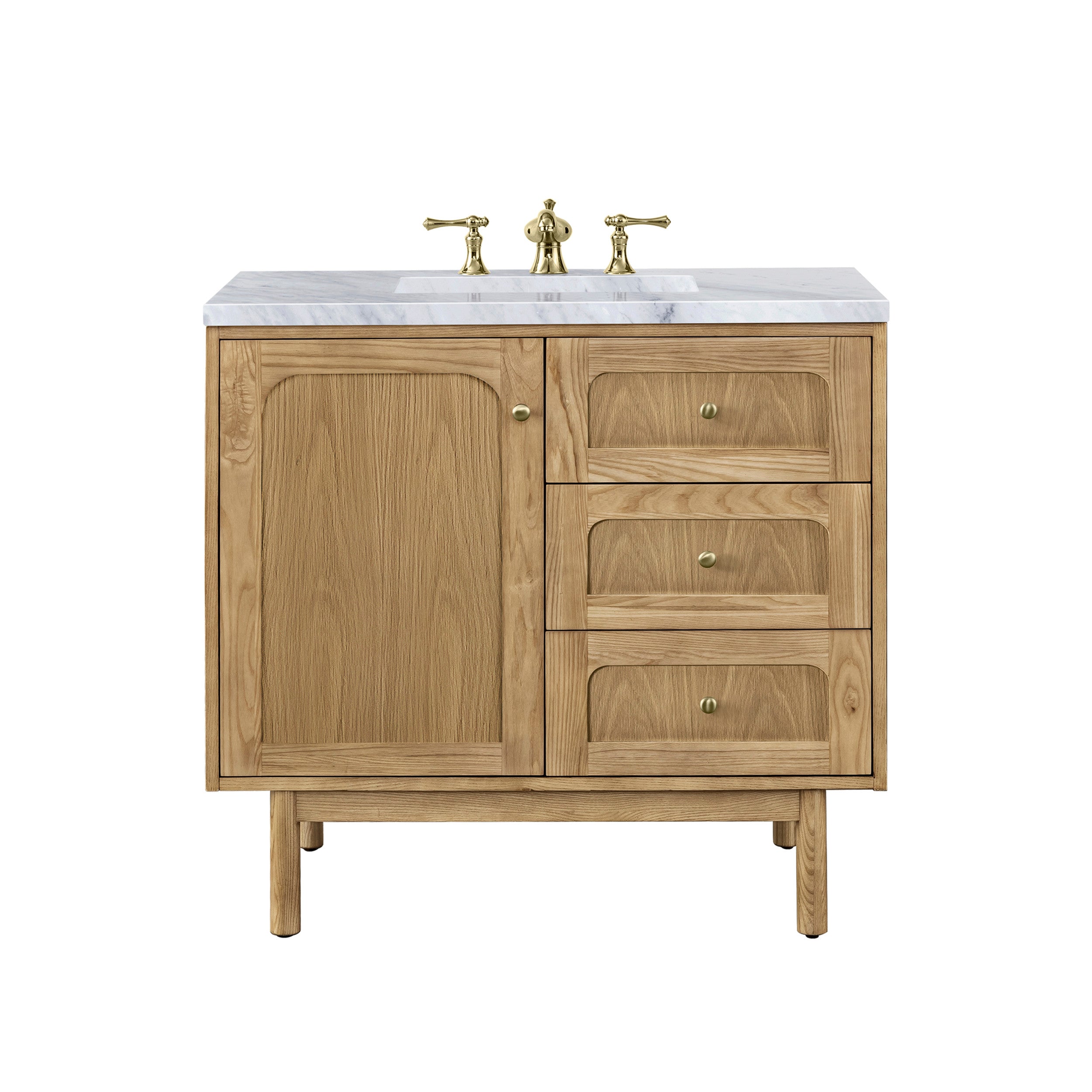 Light Natural Oak / Carrara White - 3 Faucet Holes