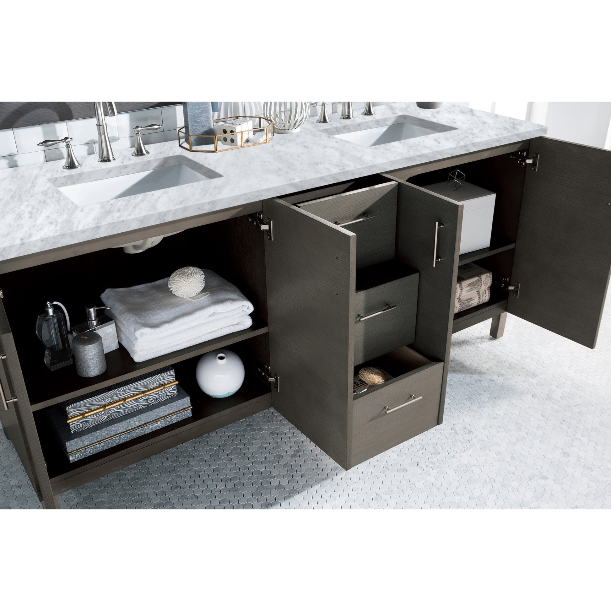 Silver Oak / Carrara White - 3 Faucet Holes