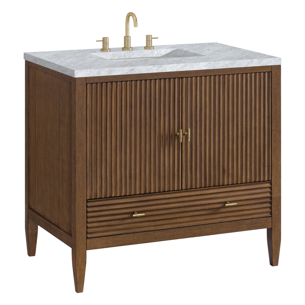 Mid-Century Walnut / Carrara White - 3 Faucet Holes