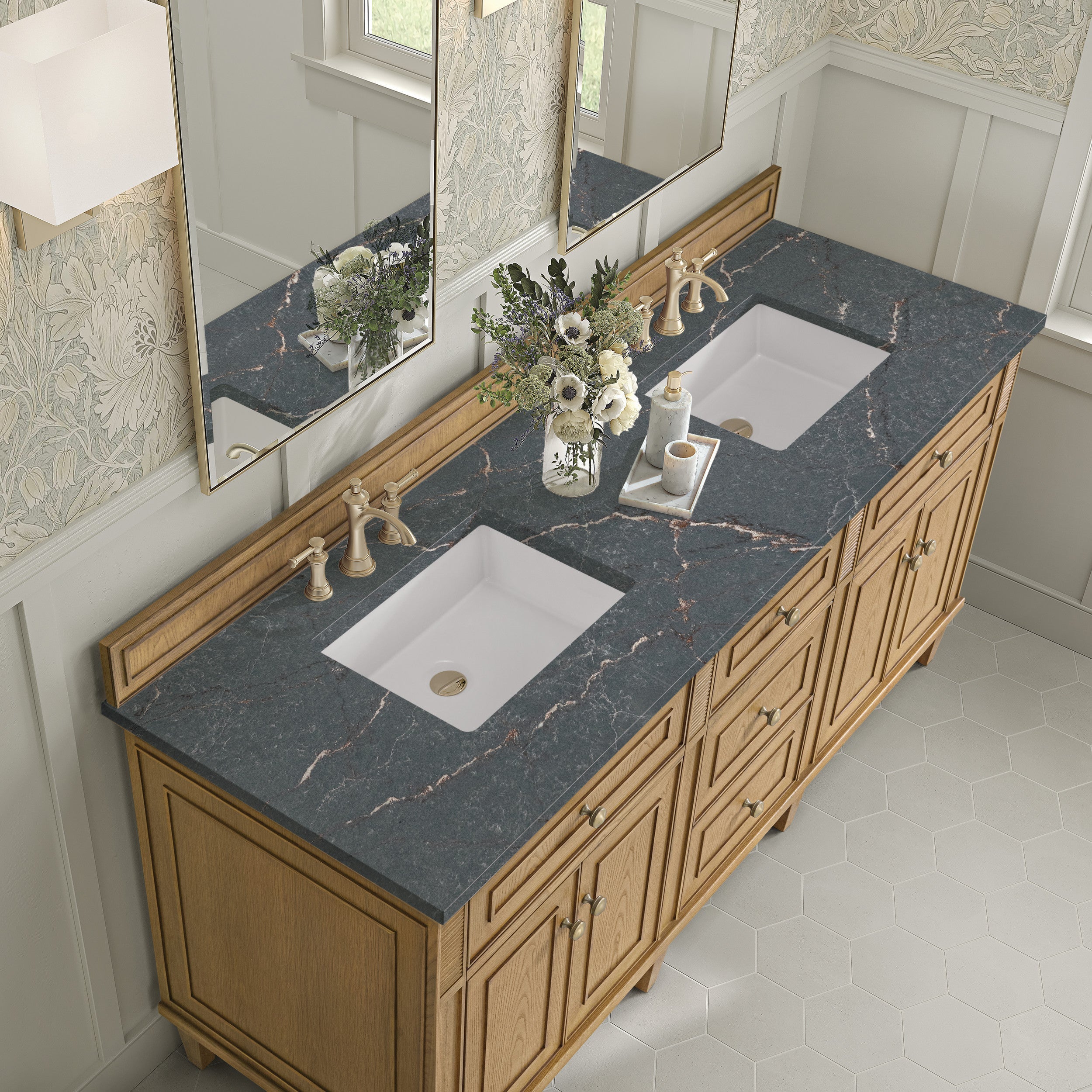 Light Natural Oak / Parisien Bleu - 3 Faucet Holes