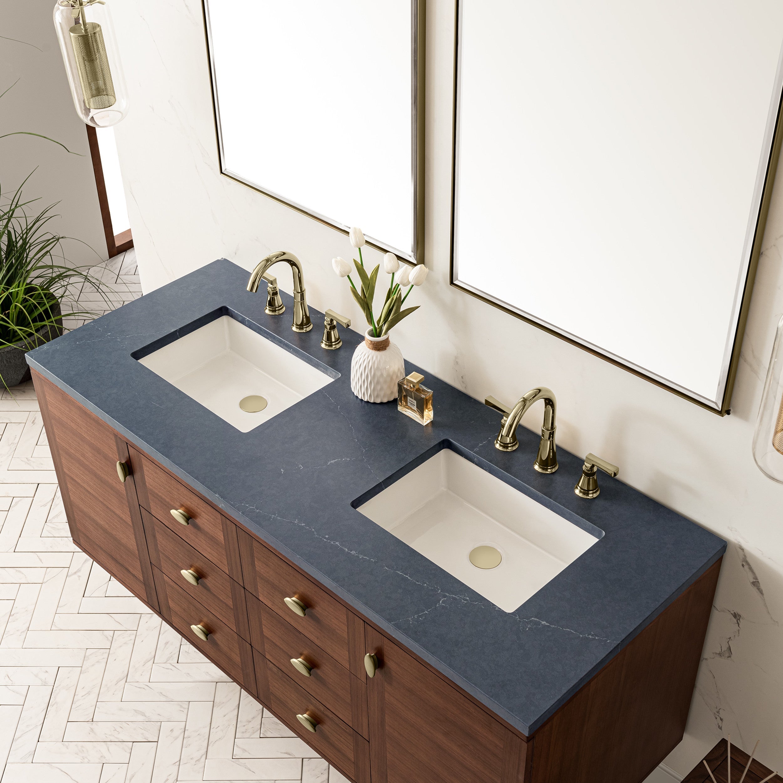 Mid-Century Walnut / Charcoal Soapstone - 3 Faucet Holes