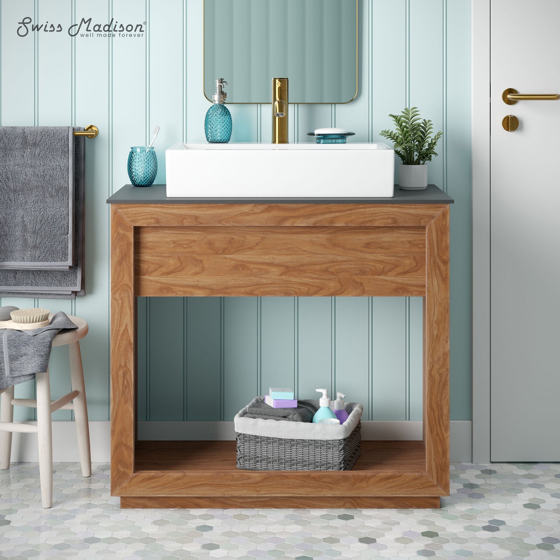 Natural Teak / White / 1-Hole