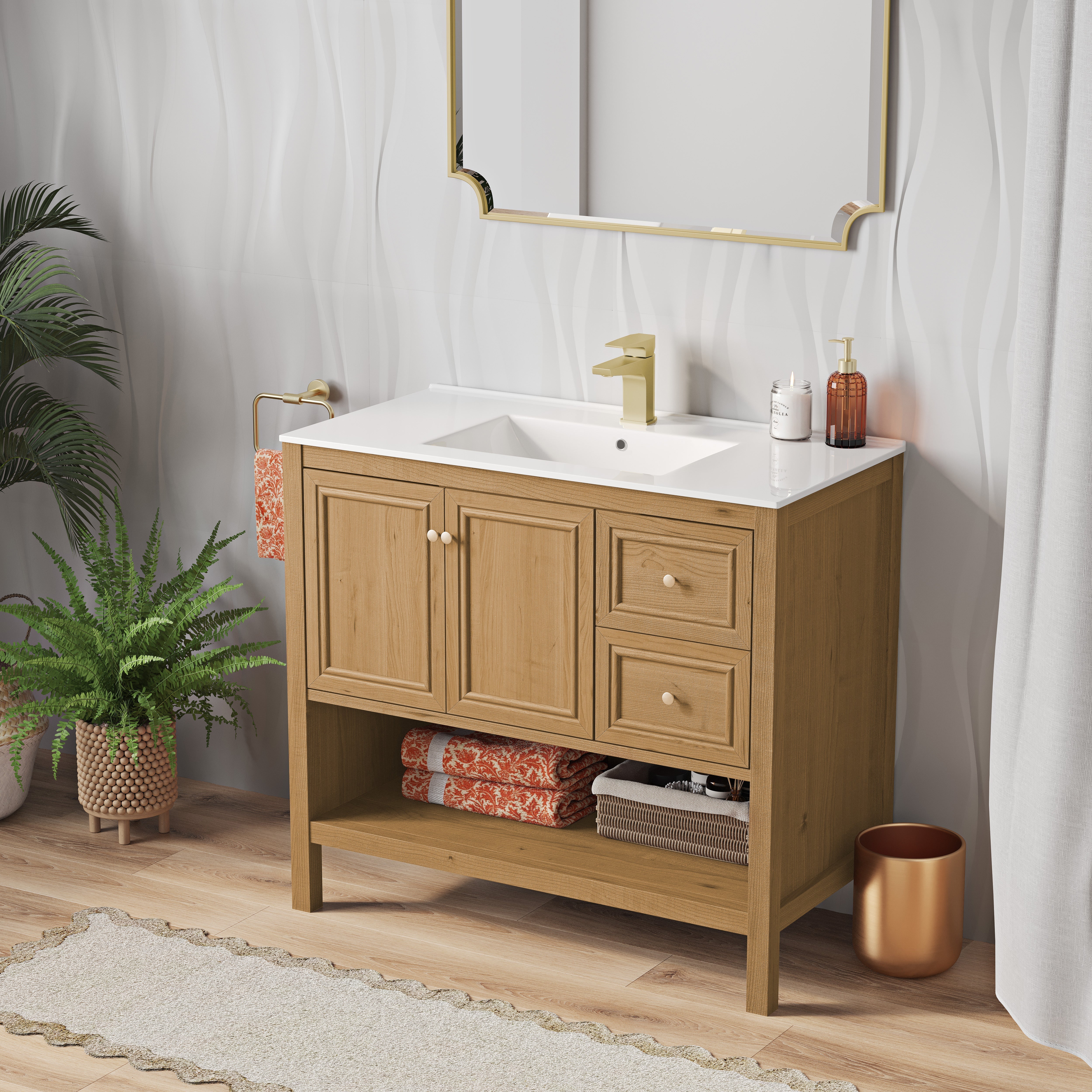 Golden Oak / White / 1-Hole