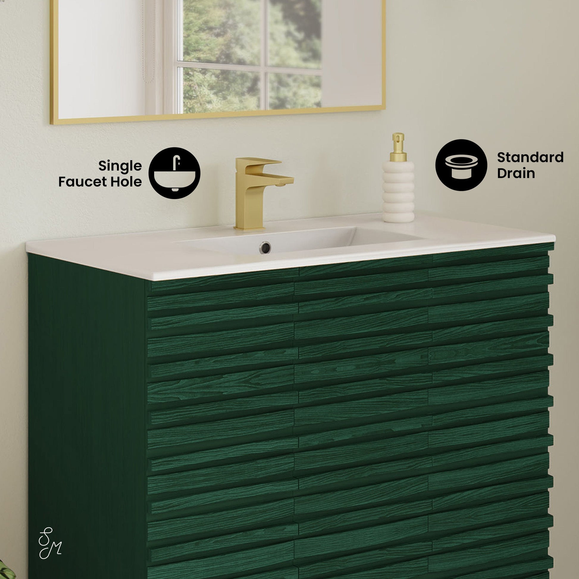 Green Oak / White / 1-Hole