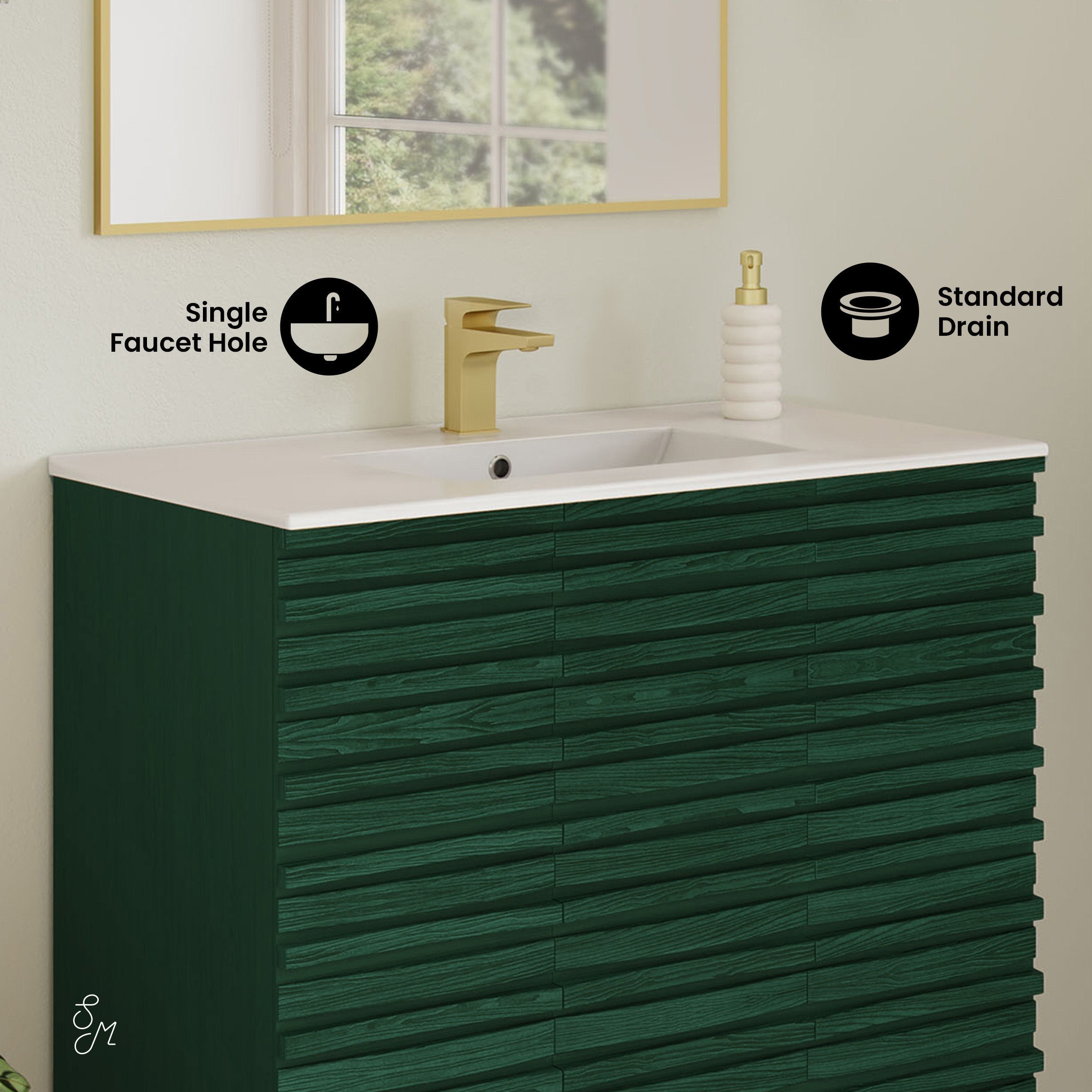 Green Oak / White / 1-Hole