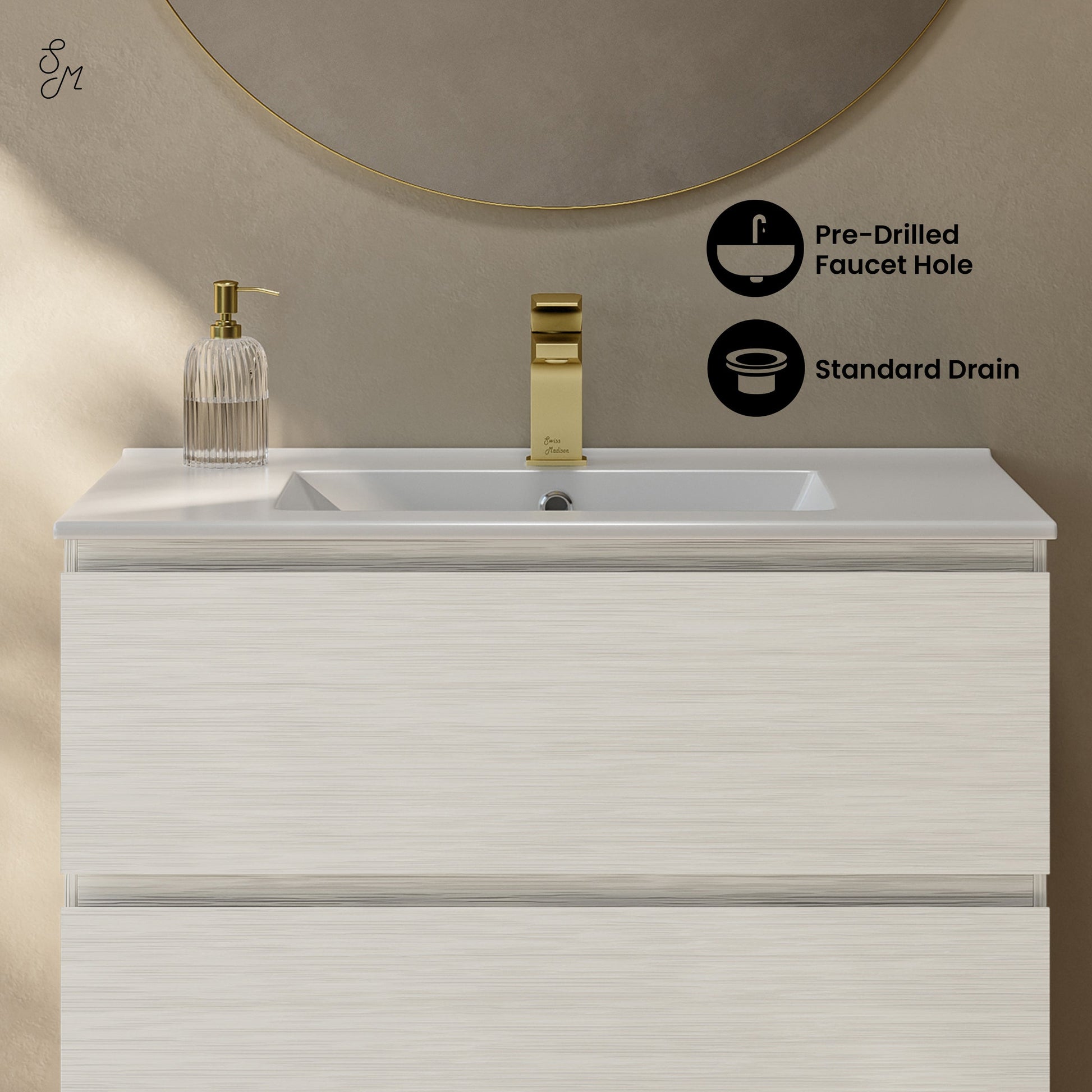 White Oak / Glossy White / 1-Hole