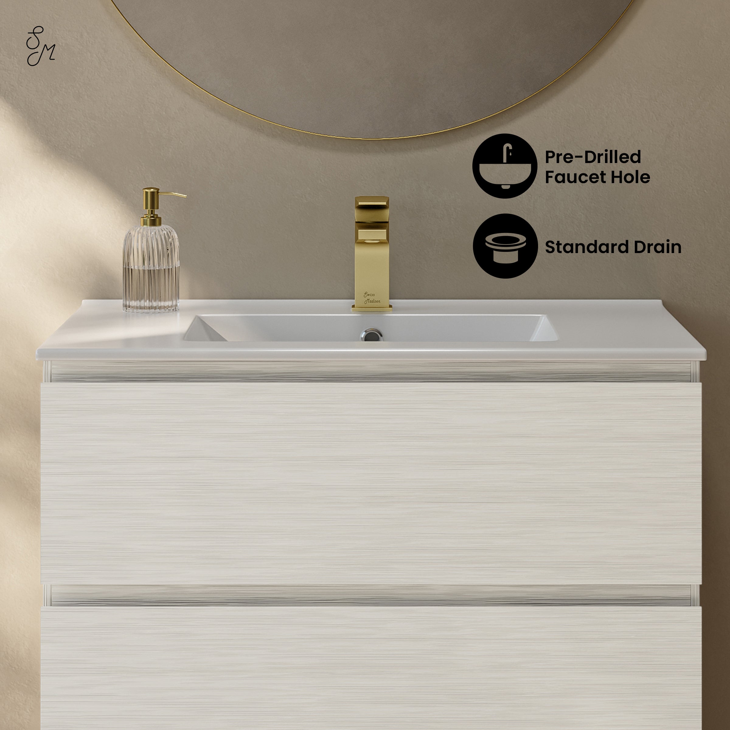 White Oak / Glossy White / 1-Hole