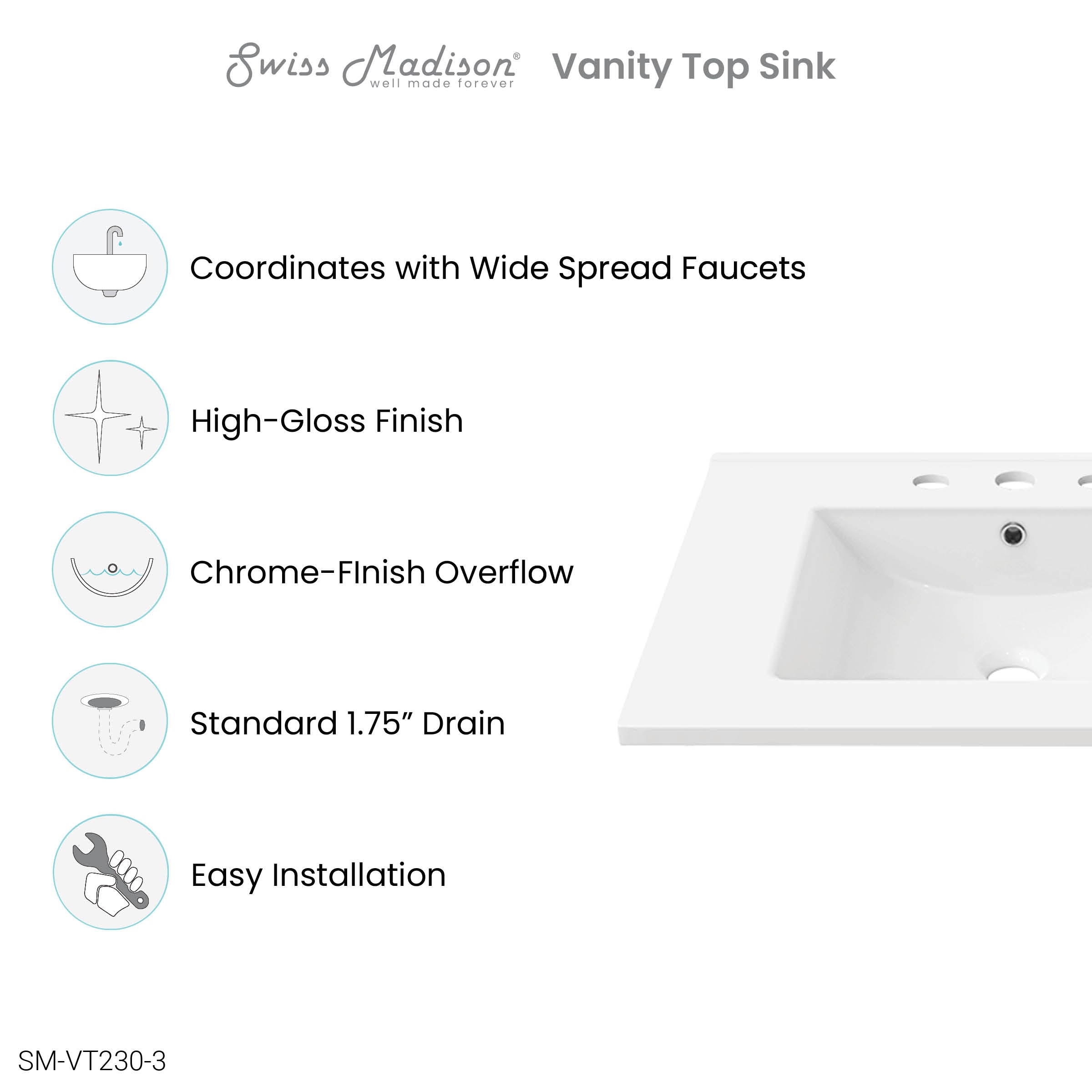 Glossy White / 3-Hole - Wide