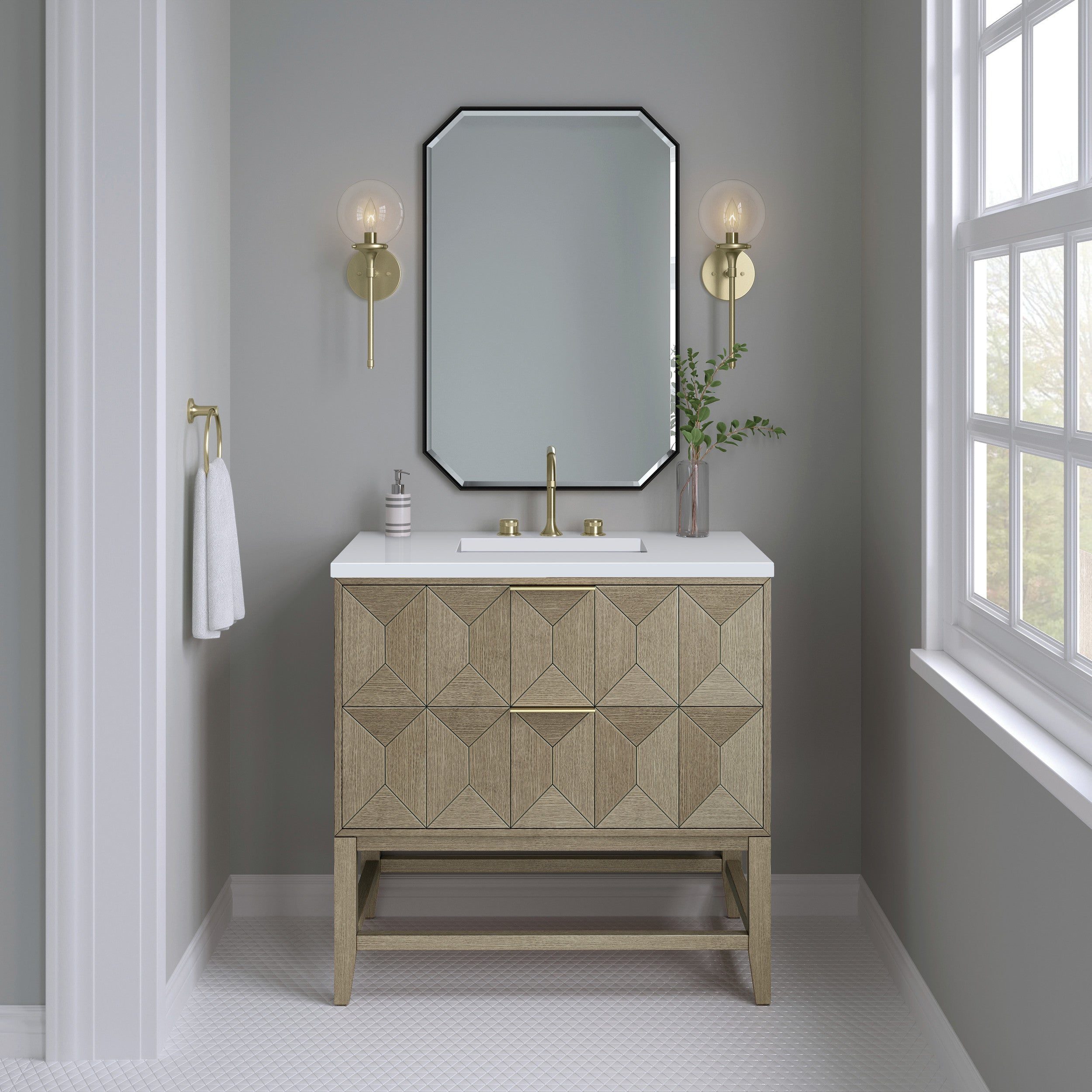 Pebble Oak / White Zeus - 3 Faucet Holes