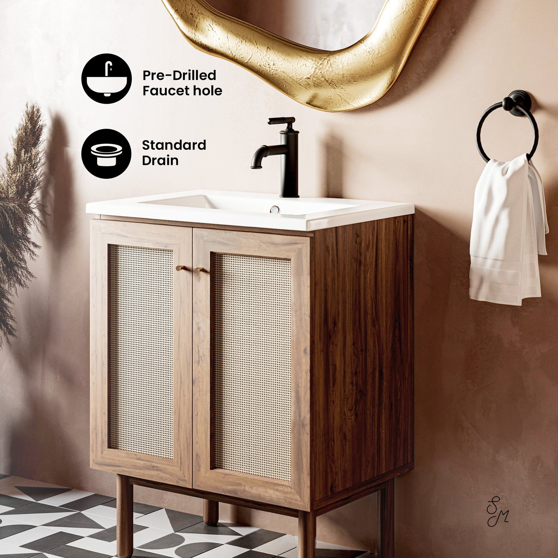 Golden Oak / White / 1-Hole
