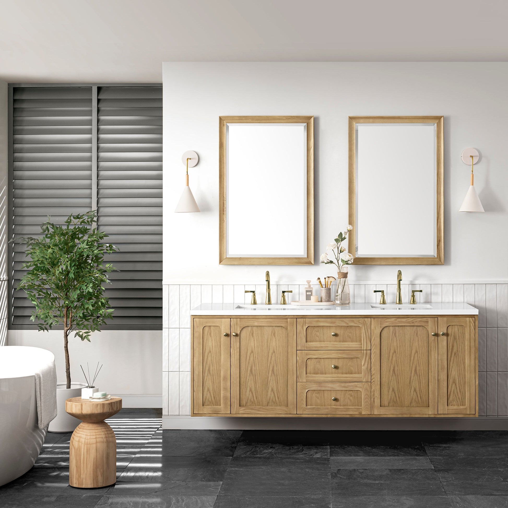 Light Natural Oak / White Zeus - 3 Faucet Holes
