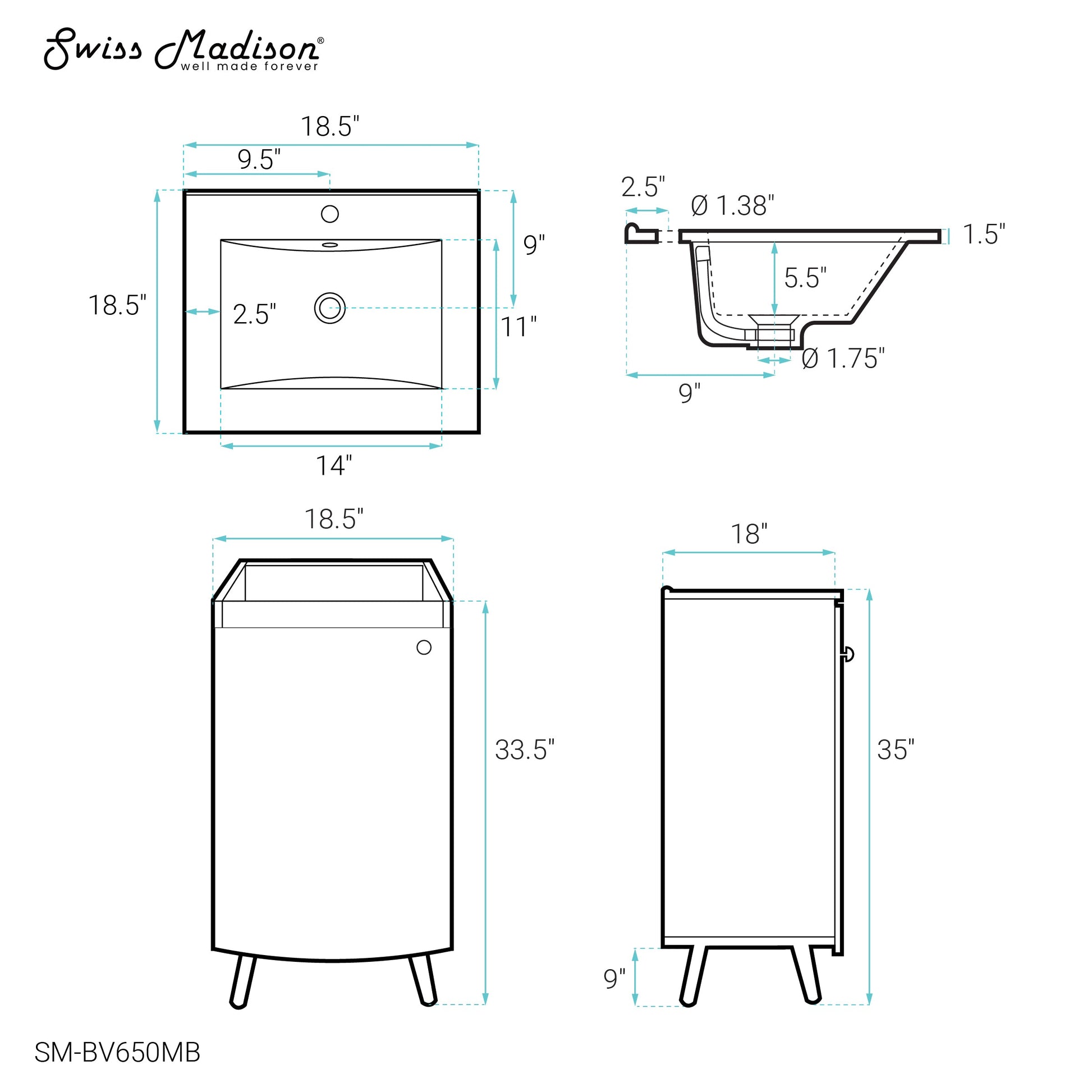White / Black / 1-Hole