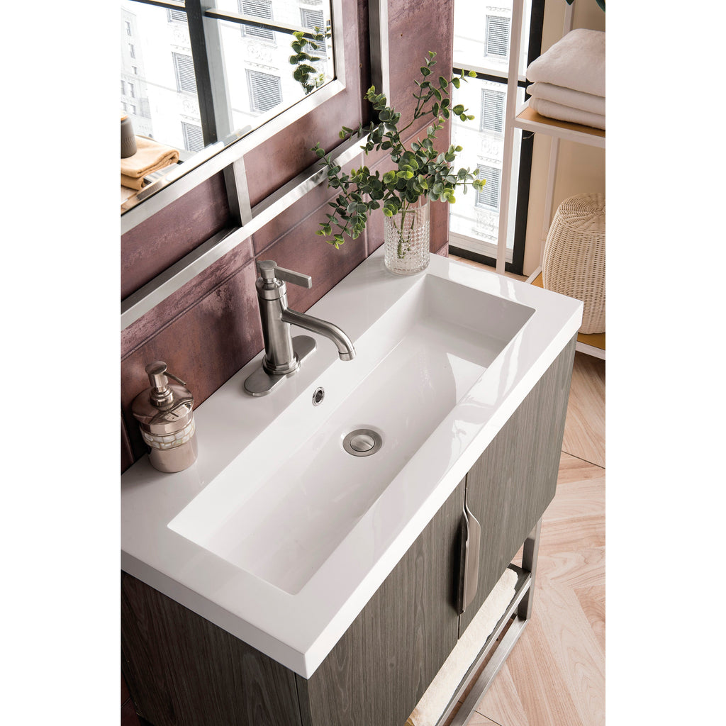 Ash Gray / Brushed Nickel / Glossy White - 1 Faucet Hole