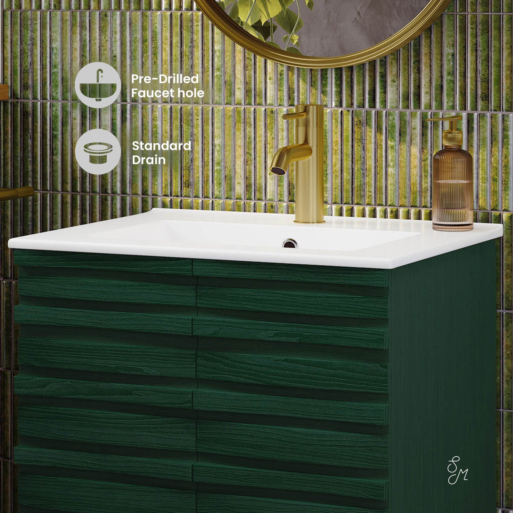Green Oak / White / 1-Hole